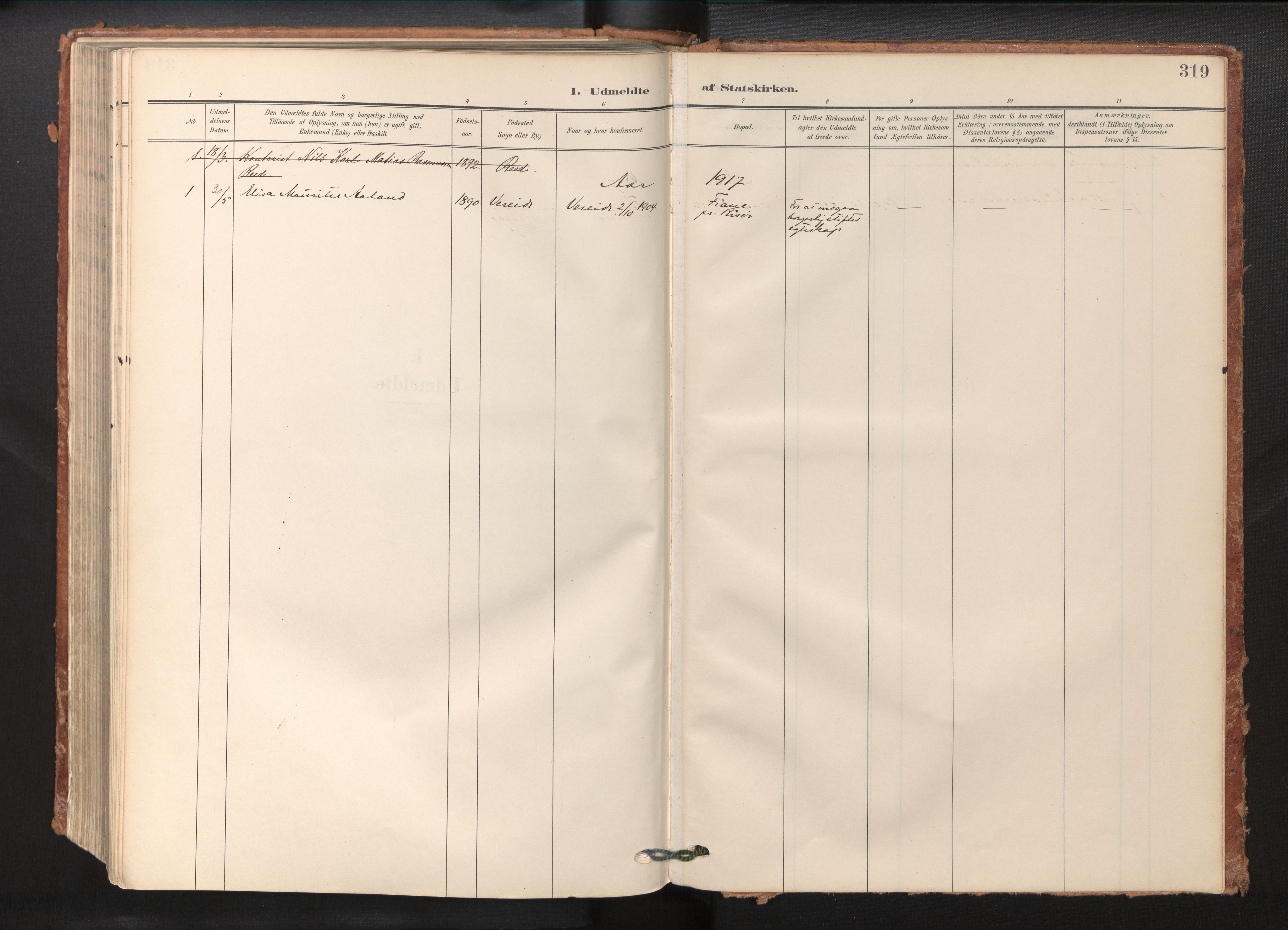 Gloppen sokneprestembete, SAB/A-80101/H/Haa/Haab/L0002: Parish register (official) no. B 2, 1906-1932, p. 318b-319a