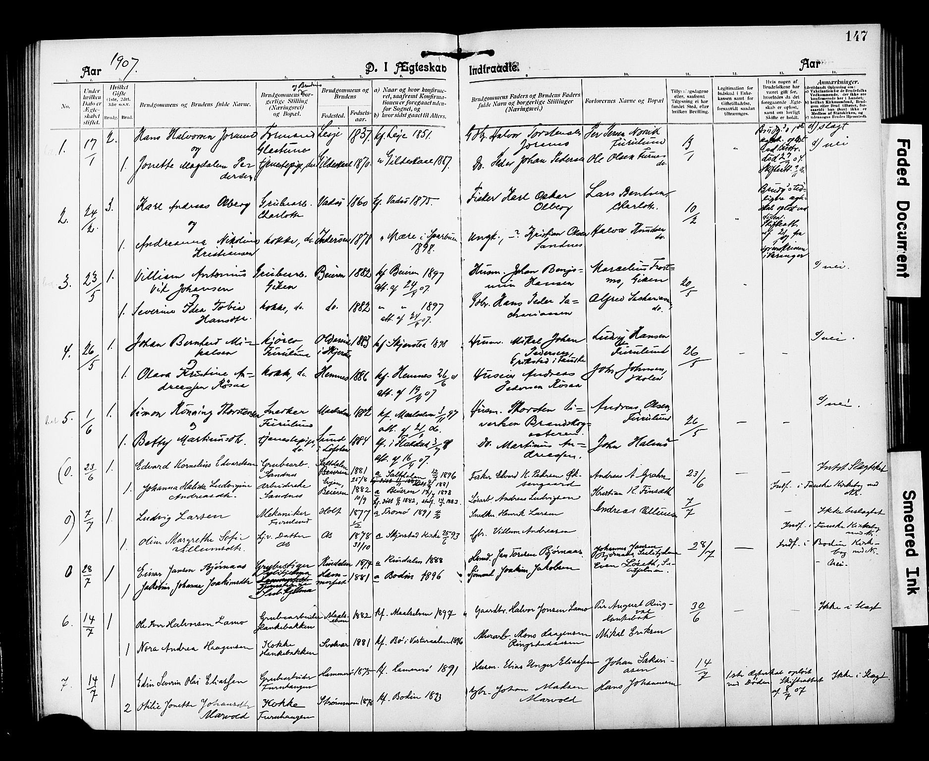 Ministerialprotokoller, klokkerbøker og fødselsregistre - Nordland, AV/SAT-A-1459/850/L0709: Parish register (official) no. 850A01, 1899-1909, p. 147