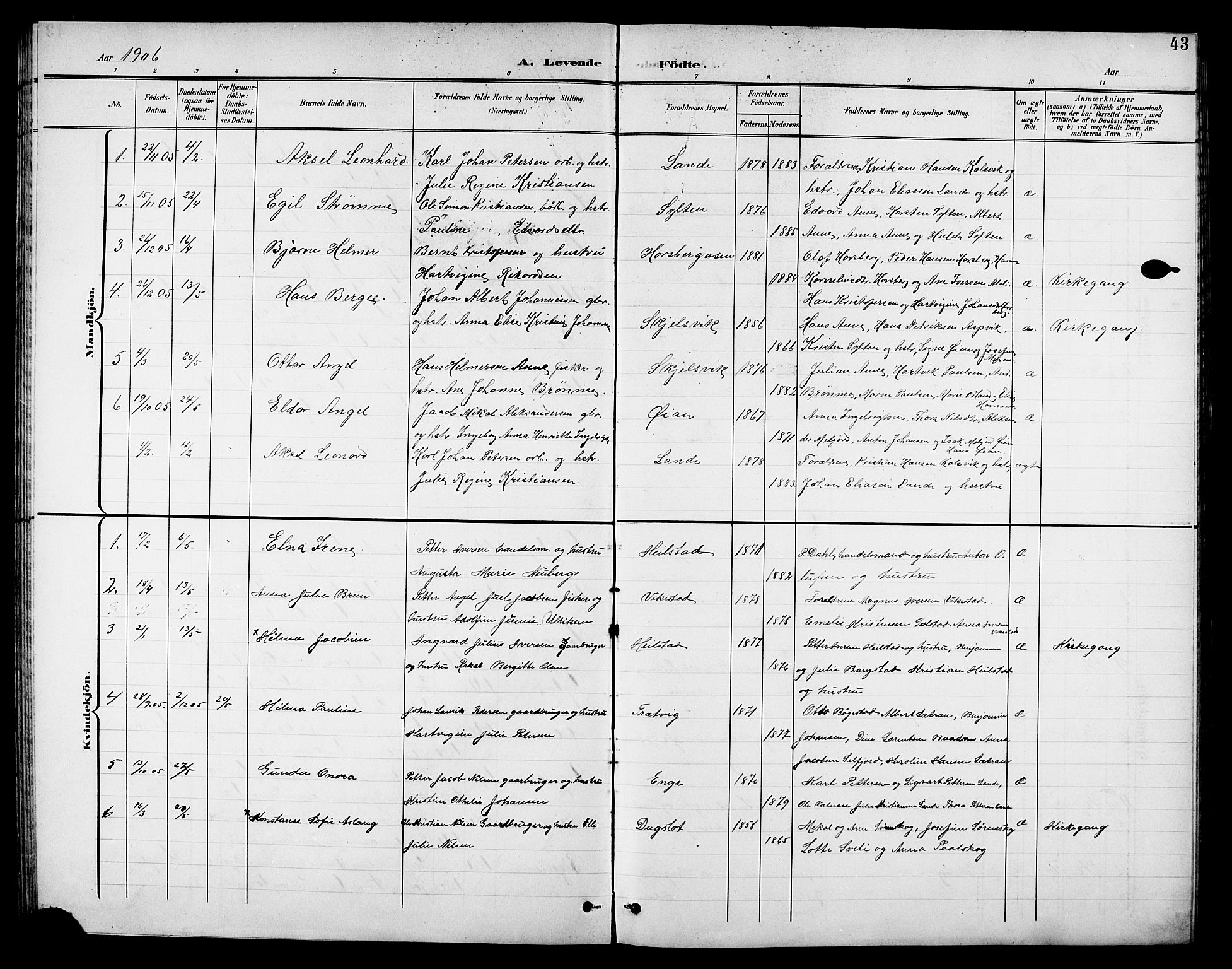 Ministerialprotokoller, klokkerbøker og fødselsregistre - Nordland, SAT/A-1459/810/L0161: Parish register (copy) no. 810C04, 1897-1910, p. 43