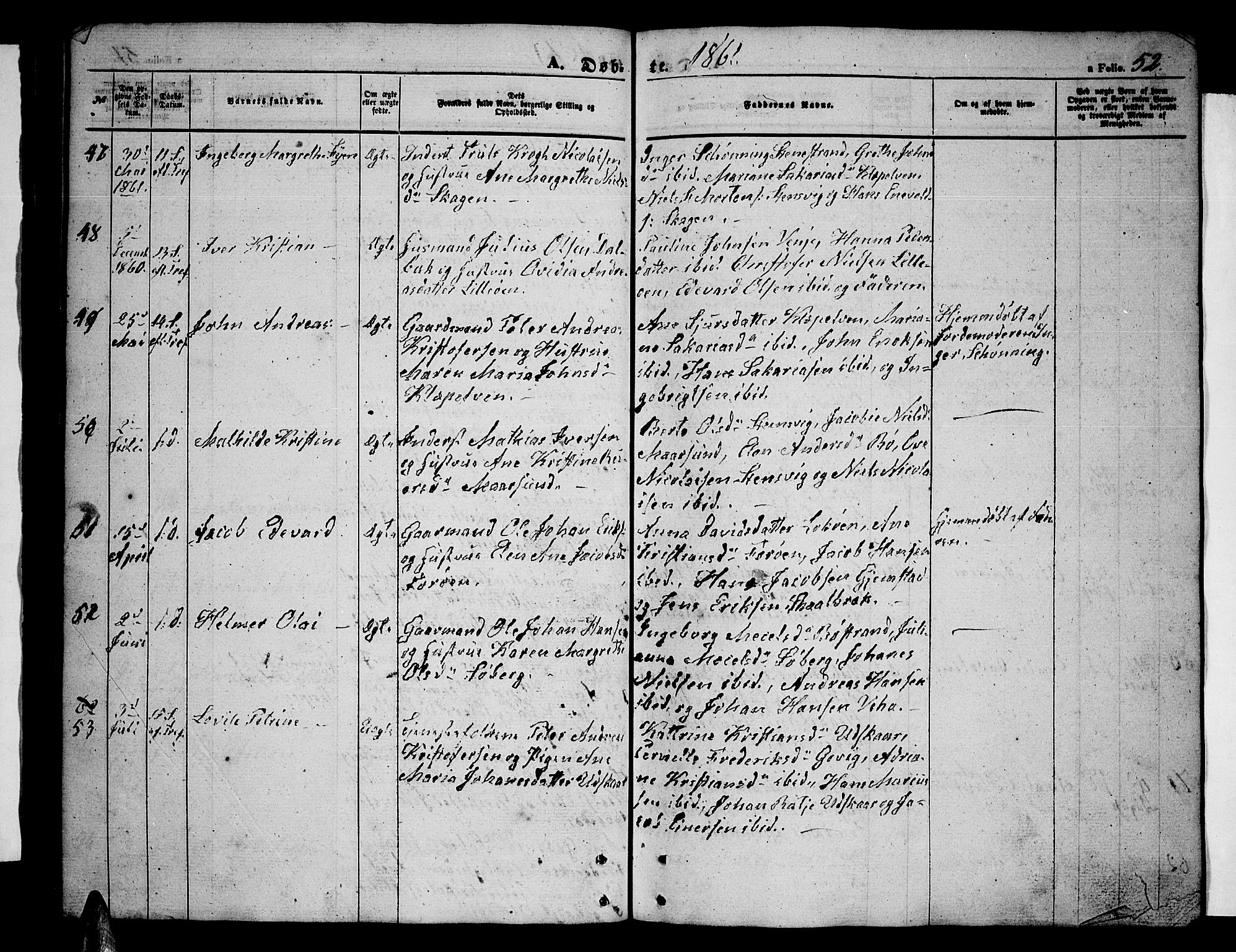 Ministerialprotokoller, klokkerbøker og fødselsregistre - Nordland, AV/SAT-A-1459/891/L1313: Parish register (copy) no. 891C02, 1856-1870, p. 52