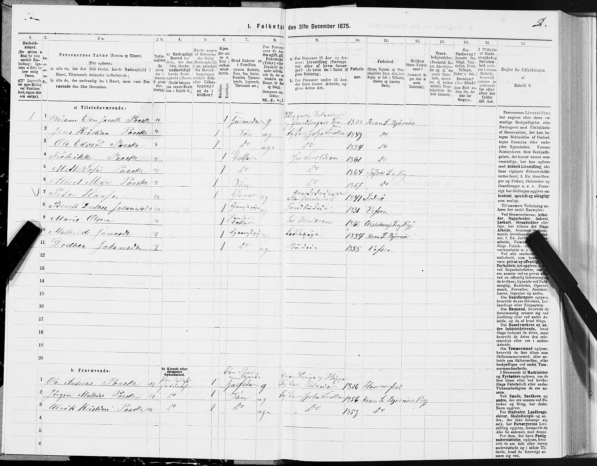 SAT, 1875 census for 1817P Tjøtta, 1875, p. 3002