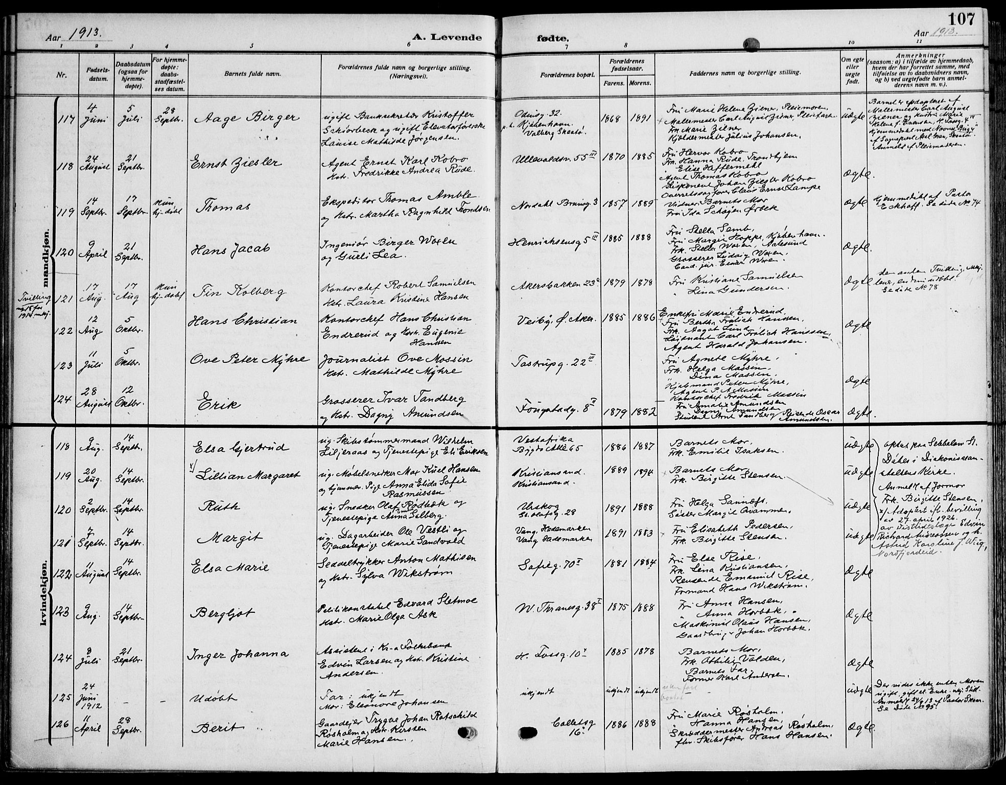 Gamle Aker prestekontor Kirkebøker, SAO/A-10617a/F/L0014: Parish register (official) no. 14, 1909-1924, p. 107