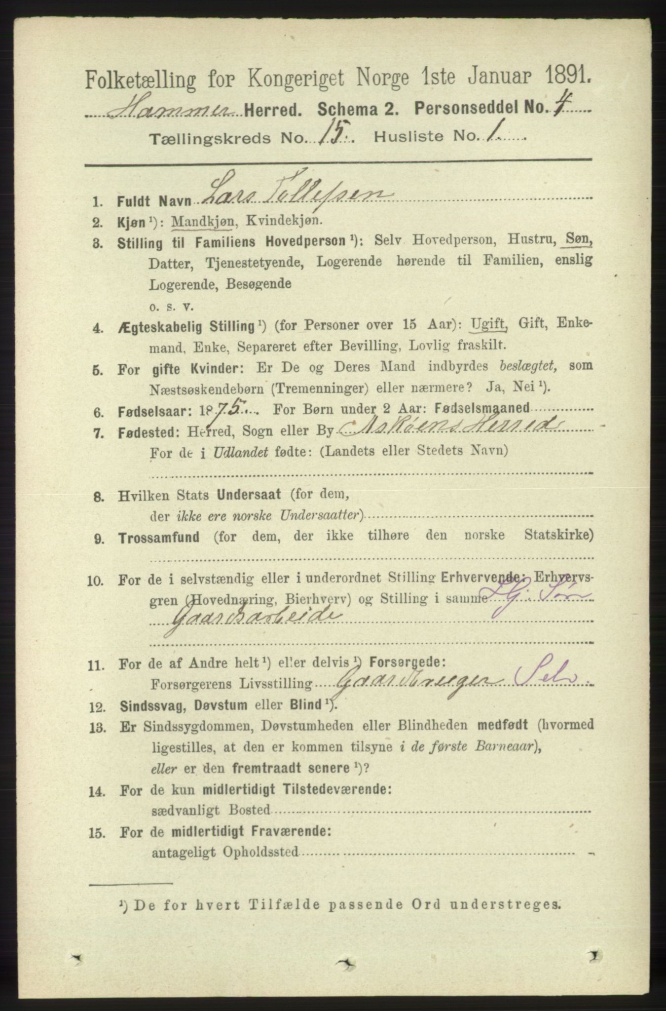 RA, 1891 census for 1254 Hamre, 1891, p. 4692