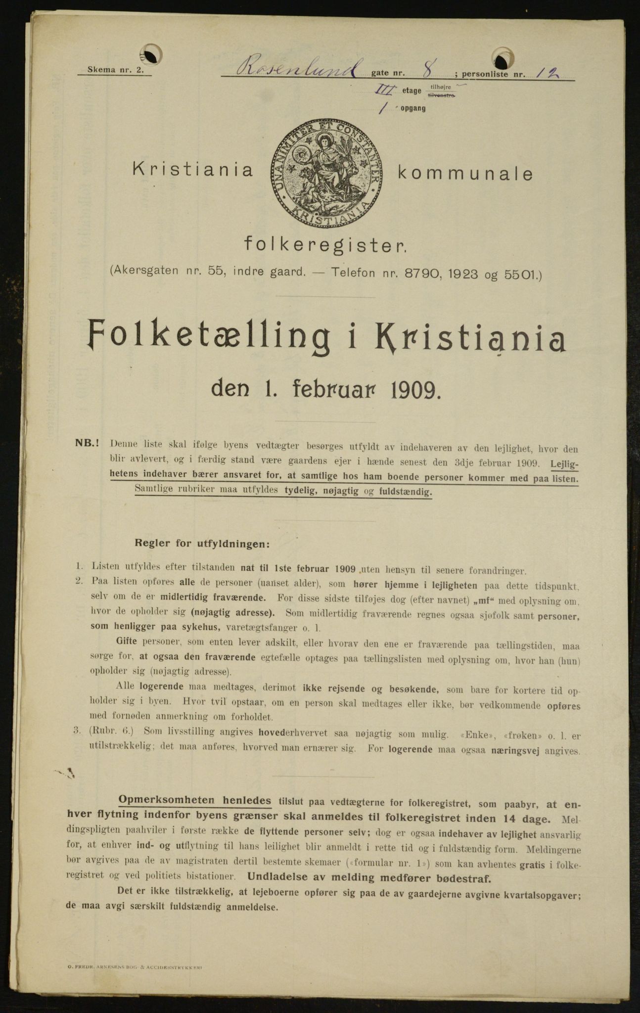 OBA, Municipal Census 1909 for Kristiania, 1909, p. 76274