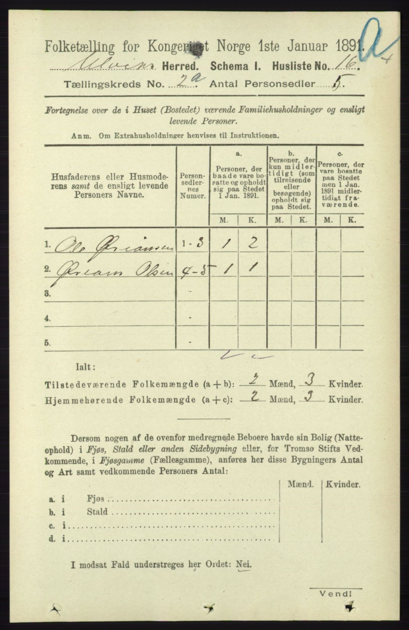 RA, 1891 census for 1233 Ulvik, 1891, p. 229