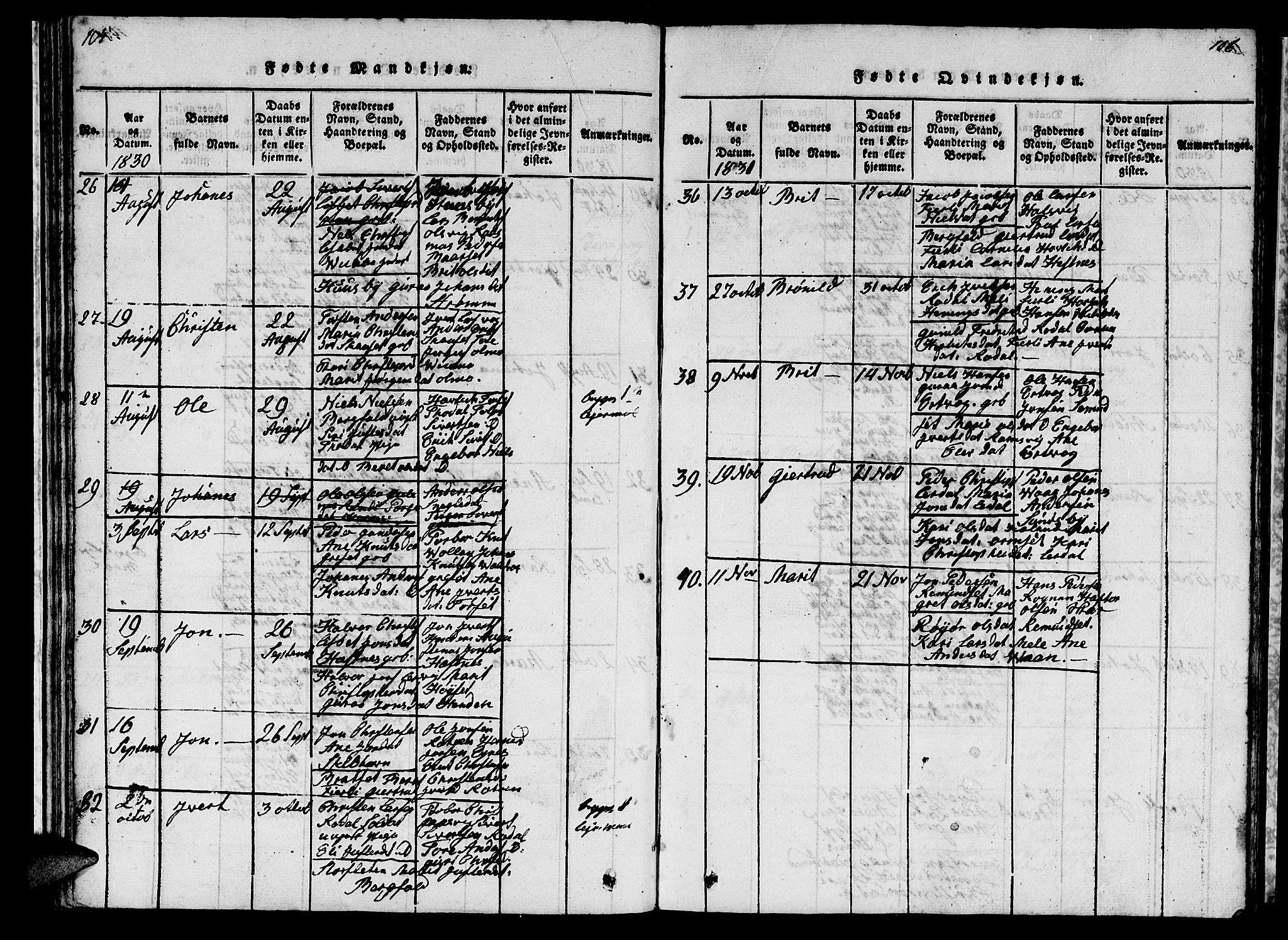 Ministerialprotokoller, klokkerbøker og fødselsregistre - Møre og Romsdal, AV/SAT-A-1454/578/L0908: Parish register (copy) no. 578C01, 1819-1837, p. 105-106