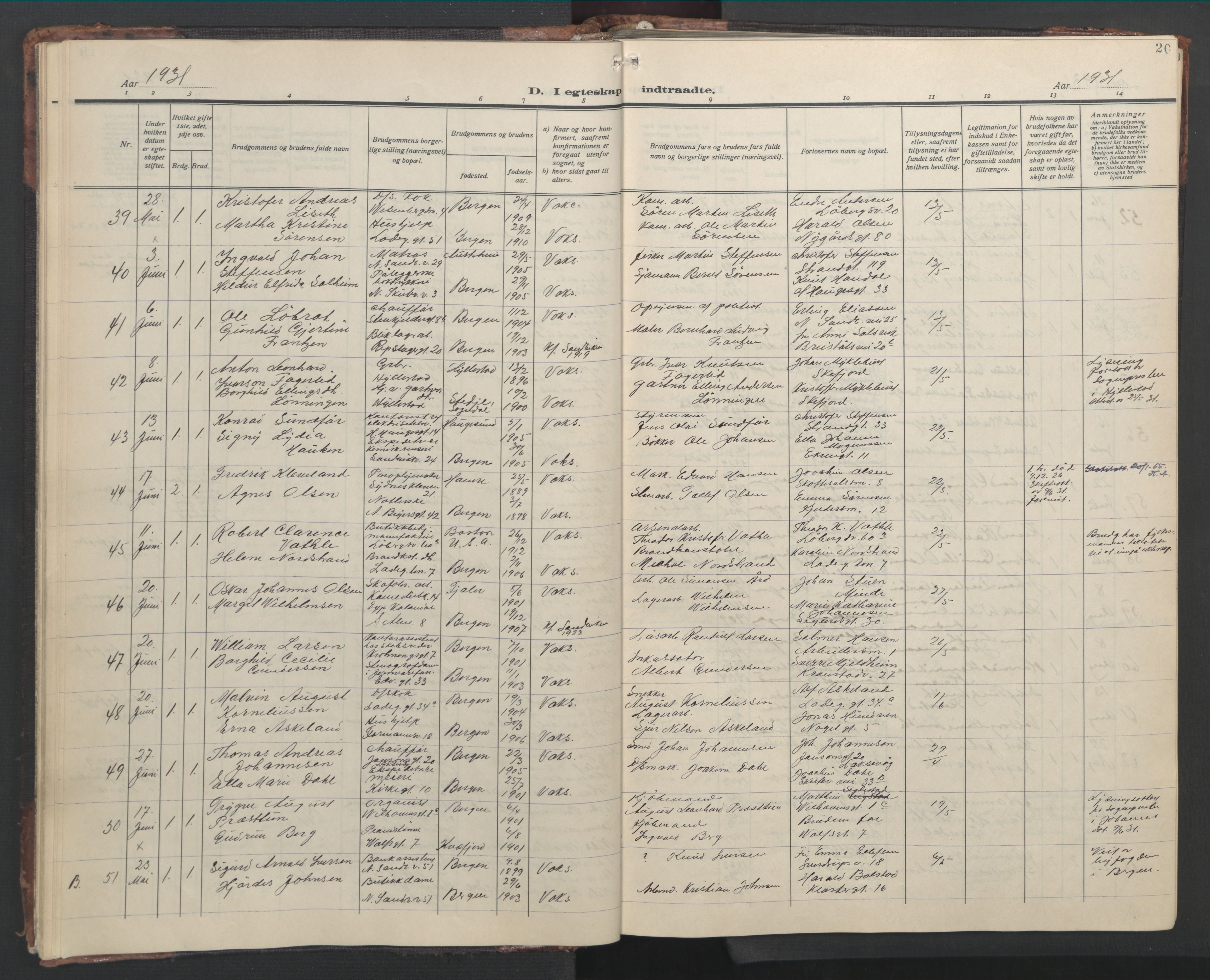 Sandviken Sokneprestembete, AV/SAB-A-77601/H/Hb/L0015: Parish register (copy) no. D 2, 1929-1953, p. 19b-20a