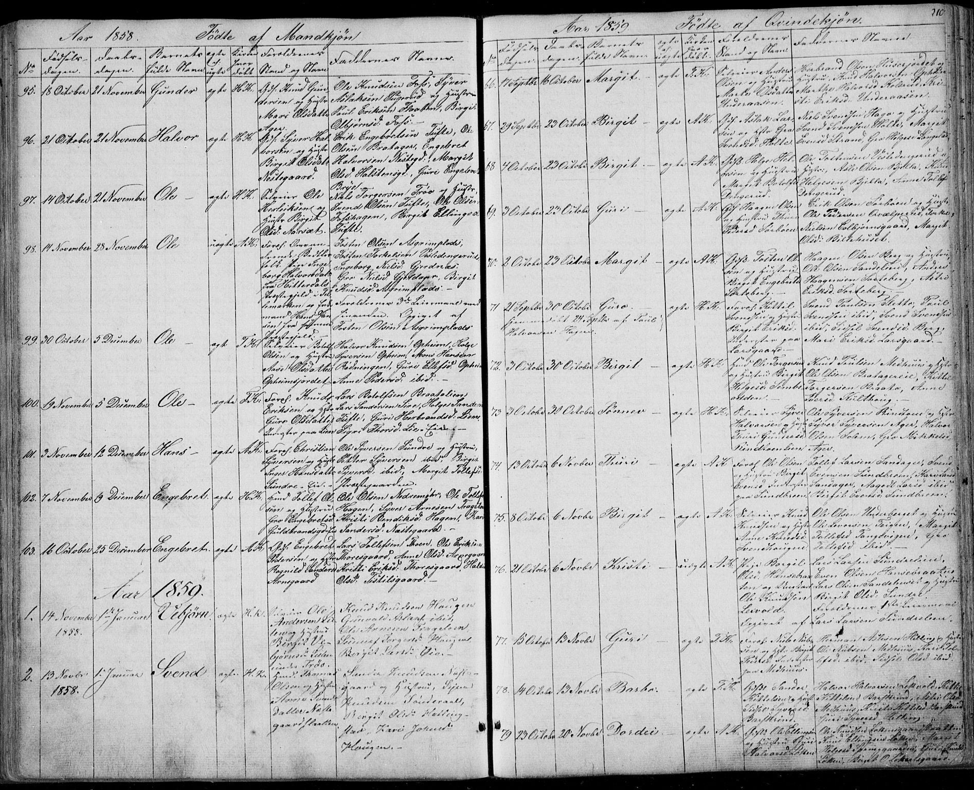 Ål kirkebøker, AV/SAKO-A-249/F/Fa/L0006: Parish register (official) no. I 6, 1849-1864, p. 210