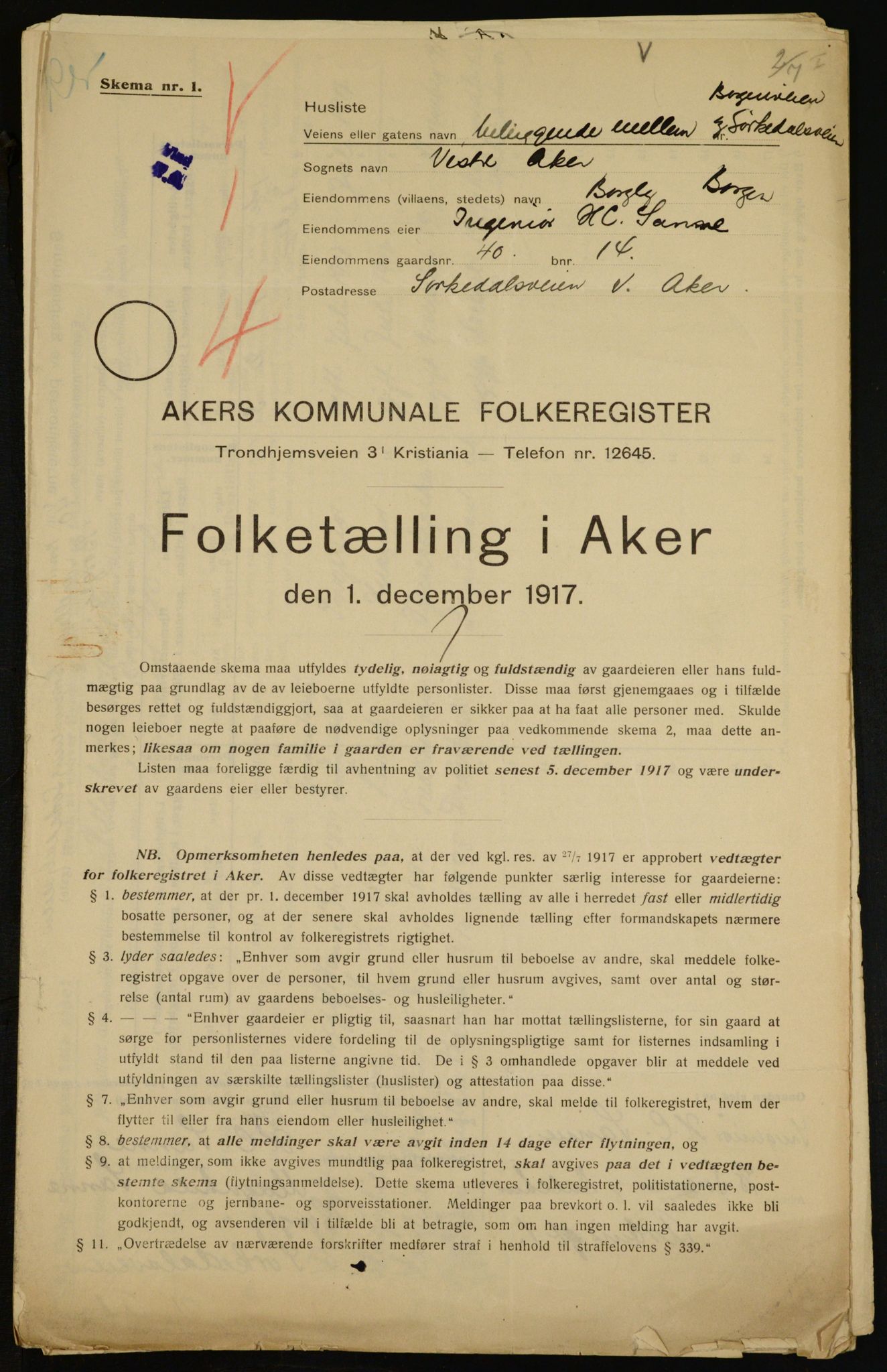 OBA, Municipal Census 1917 for Aker, 1917, p. 8822