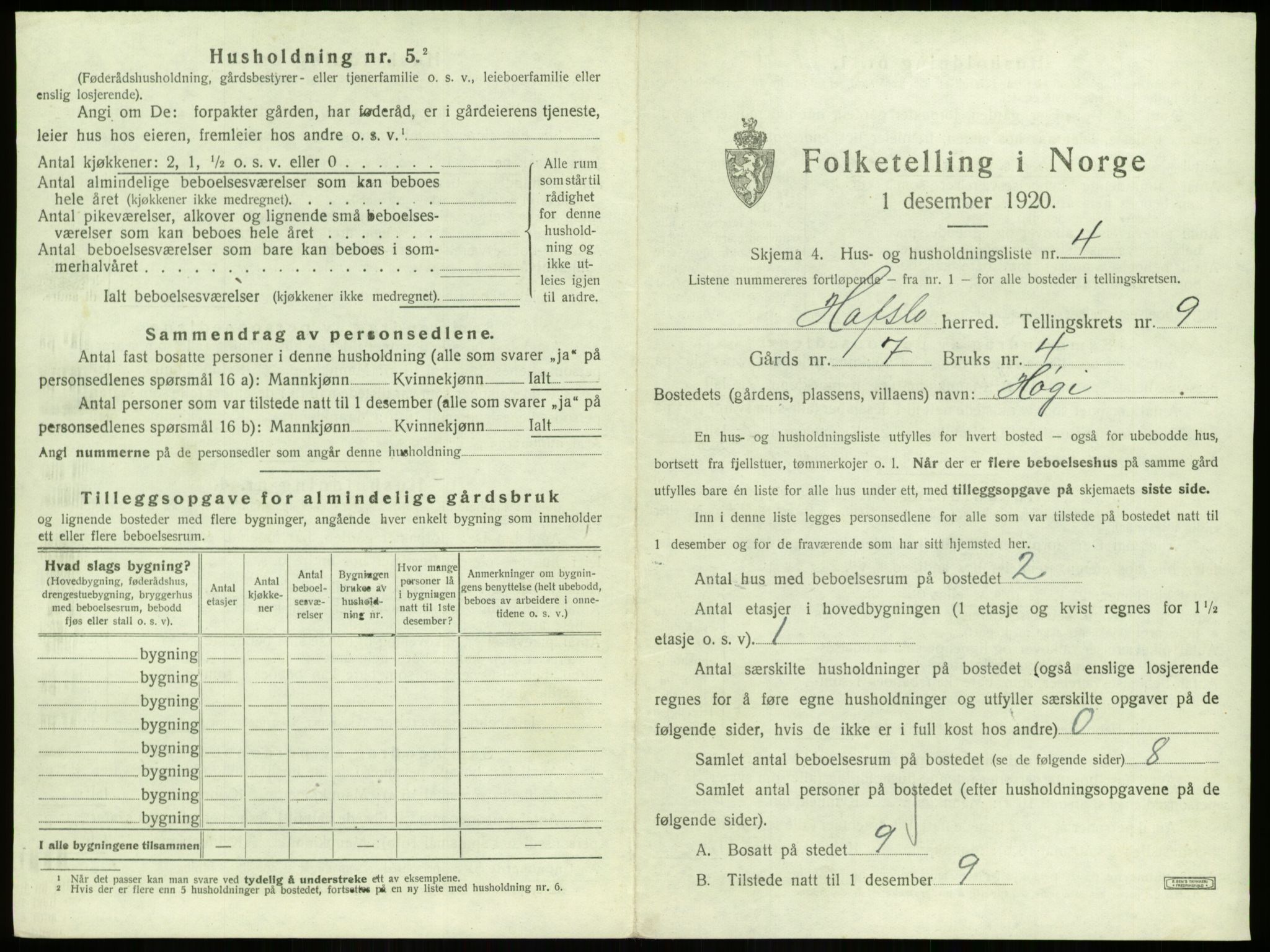 SAB, 1920 census for Hafslo, 1920, p. 1006