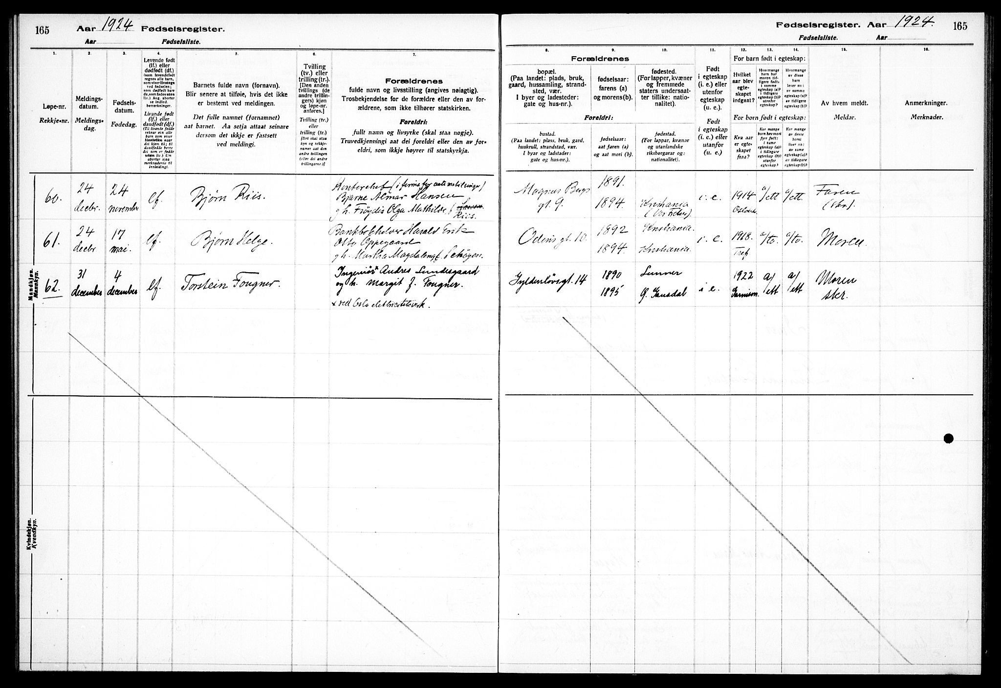 Frogner prestekontor Kirkebøker, AV/SAO-A-10886/J/Ja/L0001: Birth register no. 1, 1916-1927, p. 165