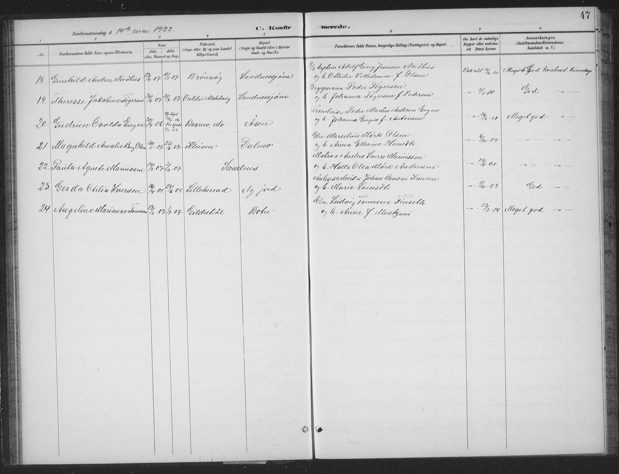 Ministerialprotokoller, klokkerbøker og fødselsregistre - Nordland, AV/SAT-A-1459/831/L0479: Parish register (copy) no. 831C06, 1897-1936, p. 47