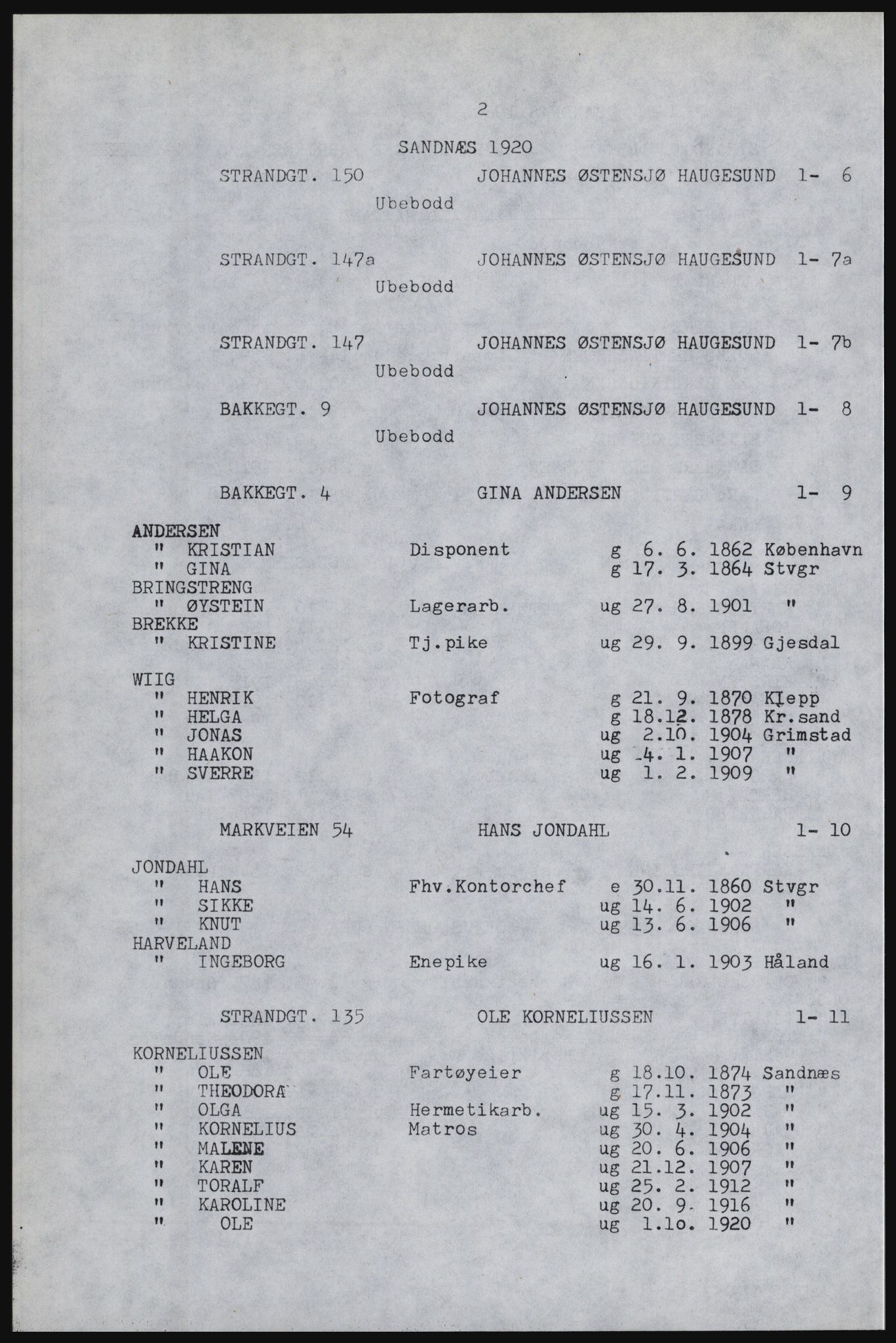 SAST, Copy of 1920 census for Sandnes, 1920, p. 12