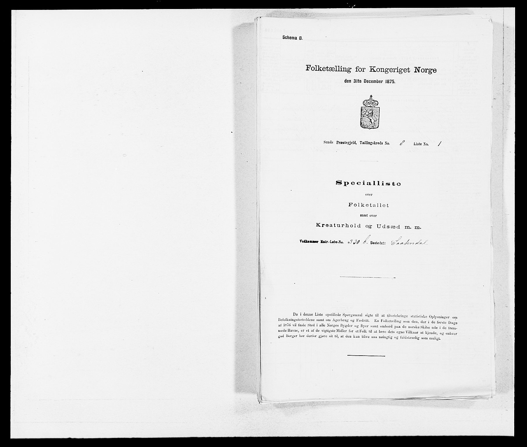 SAB, 1875 census for 1245P Sund, 1875, p. 832