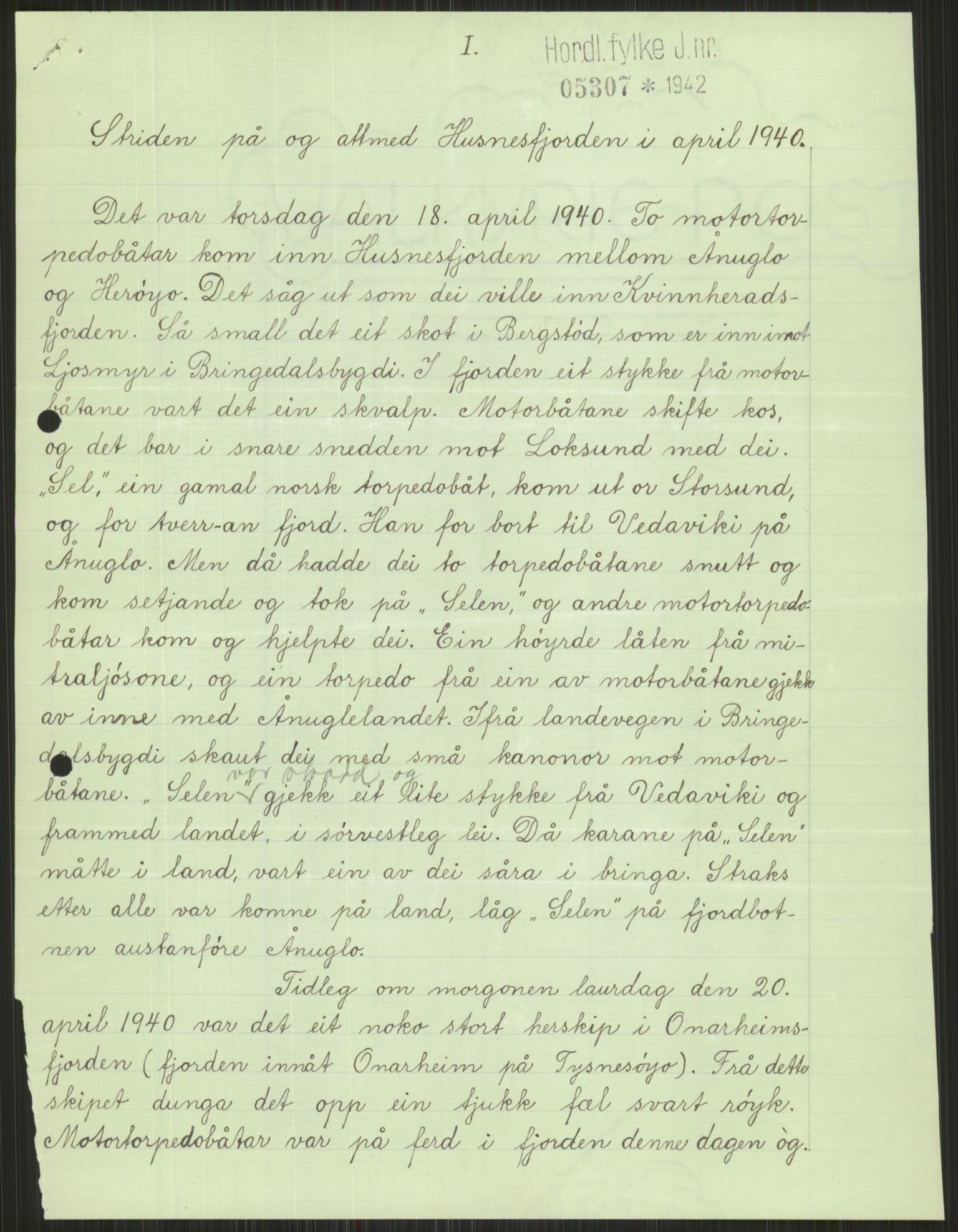 Forsvaret, Forsvarets krigshistoriske avdeling, AV/RA-RAFA-2017/Y/Ya/L0015: II-C-11-31 - Fylkesmenn.  Rapporter om krigsbegivenhetene 1940., 1940, p. 343