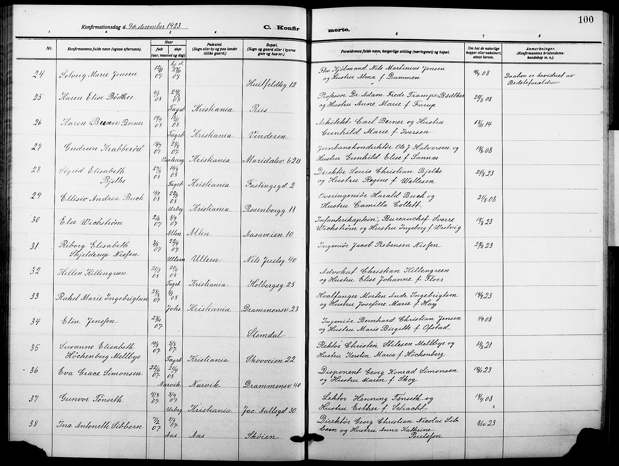 Garnisonsmenigheten Kirkebøker, SAO/A-10846/F/Fa/L0016: Parish register (official) no. 16, 1922-1930, p. 100