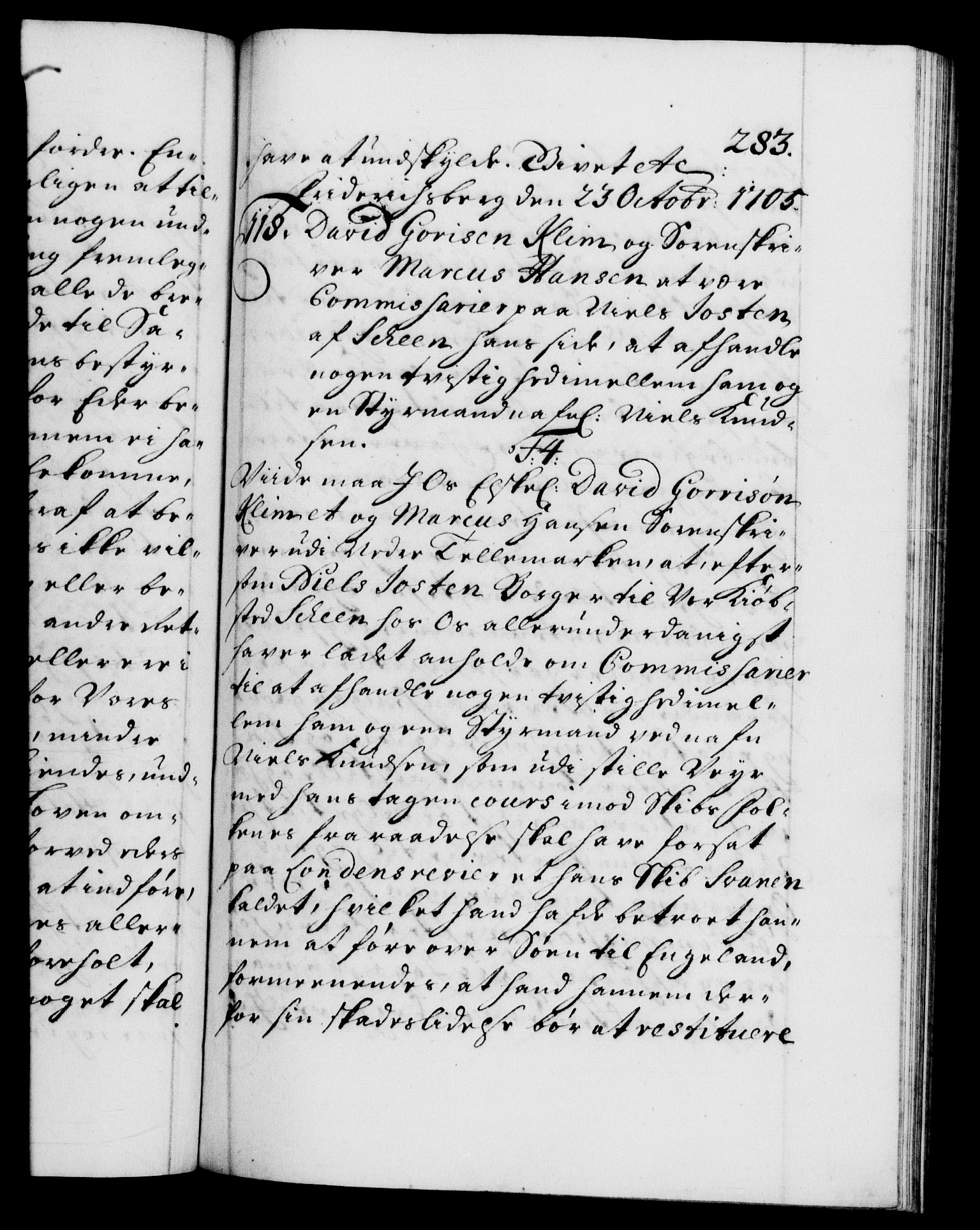 Danske Kanselli 1572-1799, AV/RA-EA-3023/F/Fc/Fca/Fcab/L0017: Norske tegnelser, 1704-1706, p. 283a