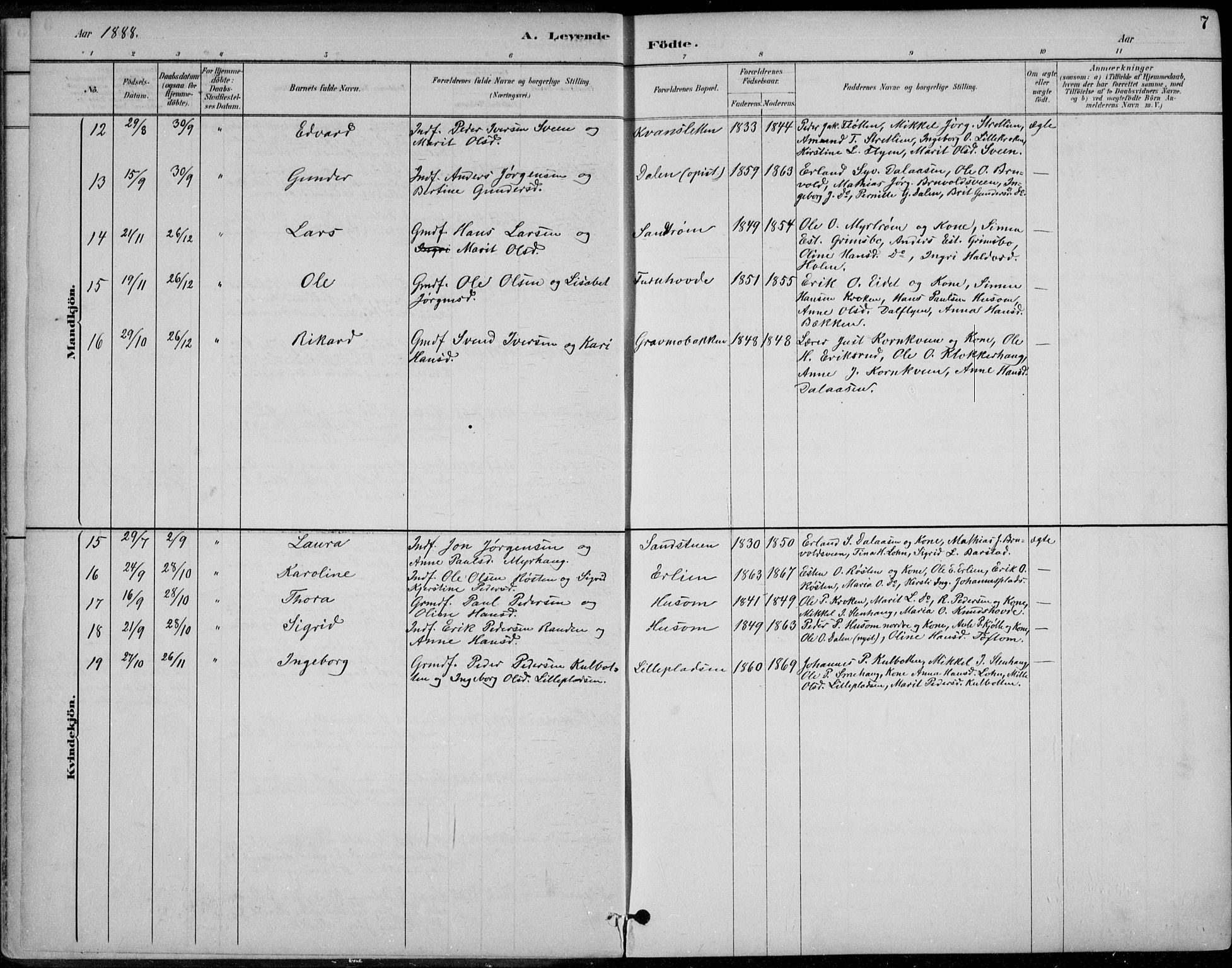 Alvdal prestekontor, AV/SAH-PREST-060/H/Ha/Haa/L0003: Parish register (official) no. 3, 1886-1912, p. 7