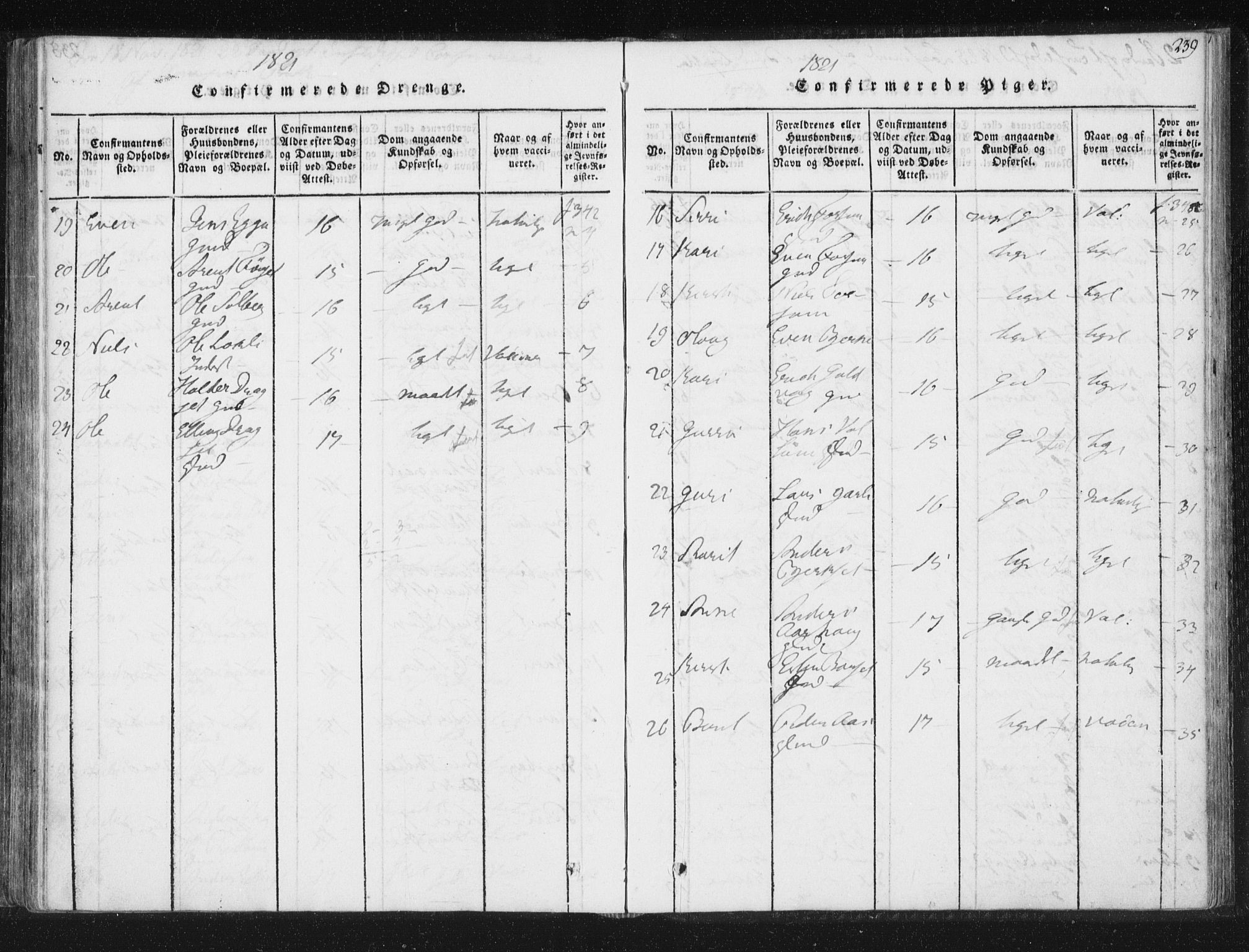 Ministerialprotokoller, klokkerbøker og fødselsregistre - Sør-Trøndelag, SAT/A-1456/689/L1037: Parish register (official) no. 689A02, 1816-1842, p. 239