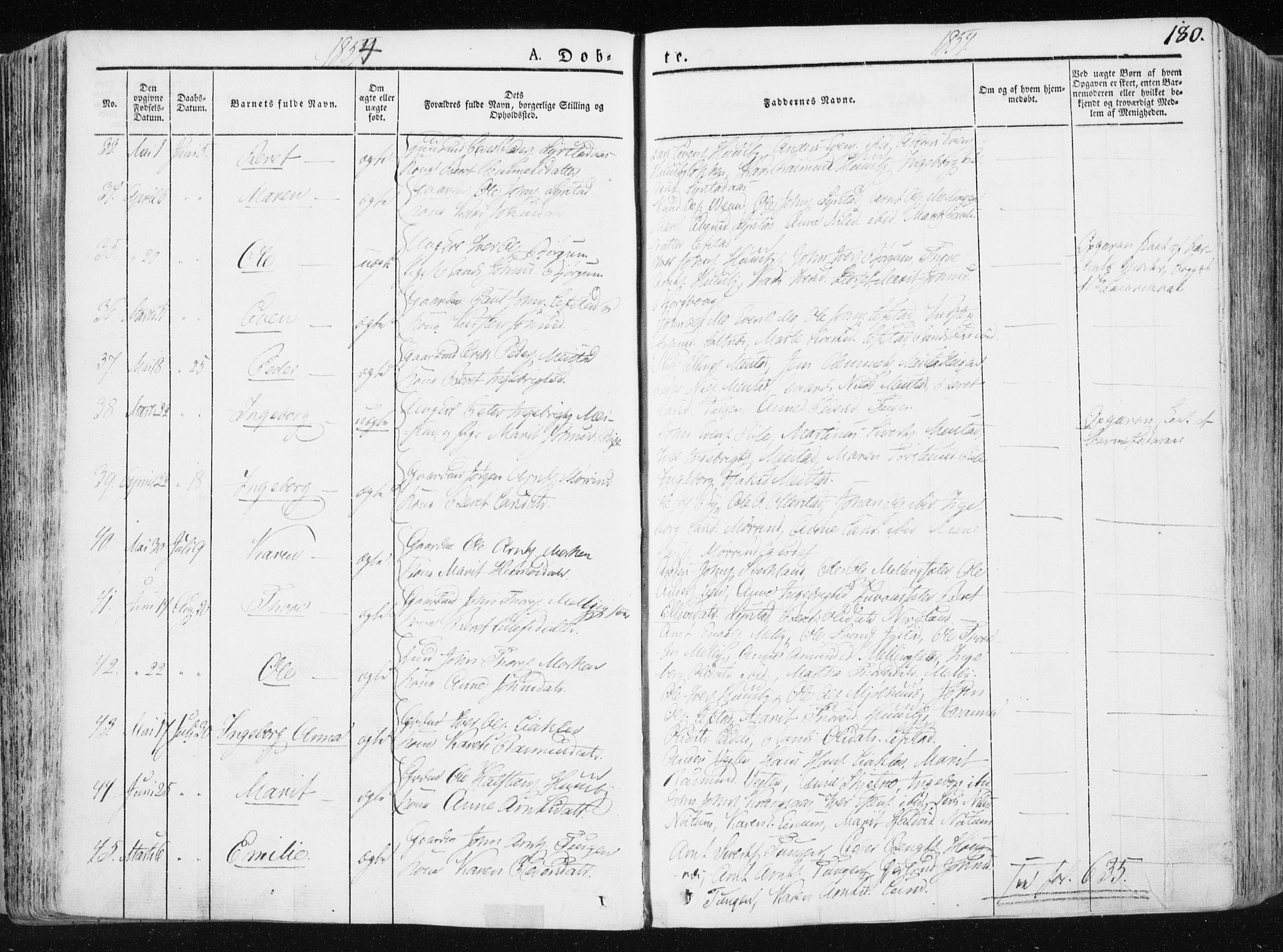 Ministerialprotokoller, klokkerbøker og fødselsregistre - Sør-Trøndelag, AV/SAT-A-1456/665/L0771: Parish register (official) no. 665A06, 1830-1856, p. 180