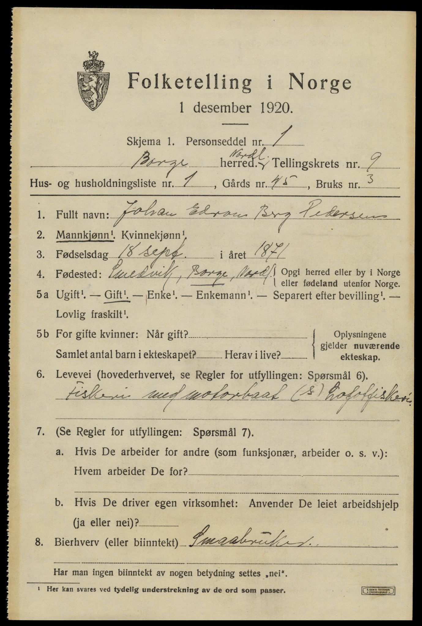 SAT, 1920 census for Borge, 1920, p. 8027