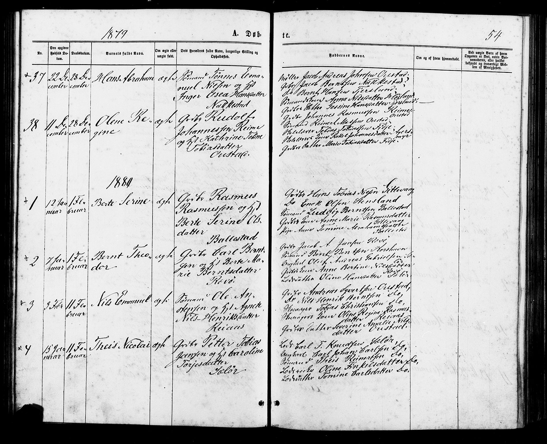 Lyngdal sokneprestkontor, AV/SAK-1111-0029/F/Fa/Faa/L0003: Parish register (official) no. A 3, 1871-1882, p. 54