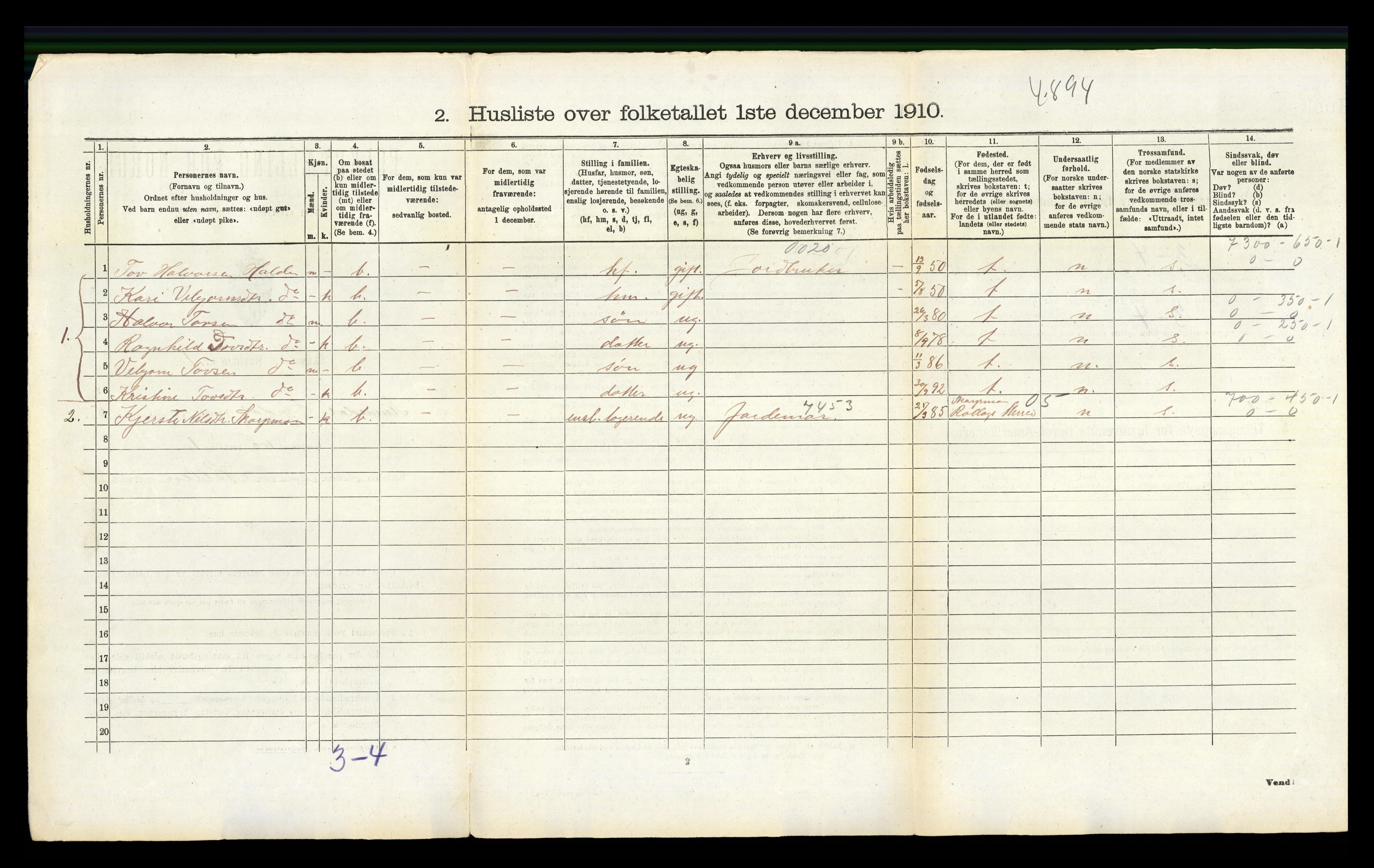 RA, 1910 census for Uvdal, 1910, p. 464