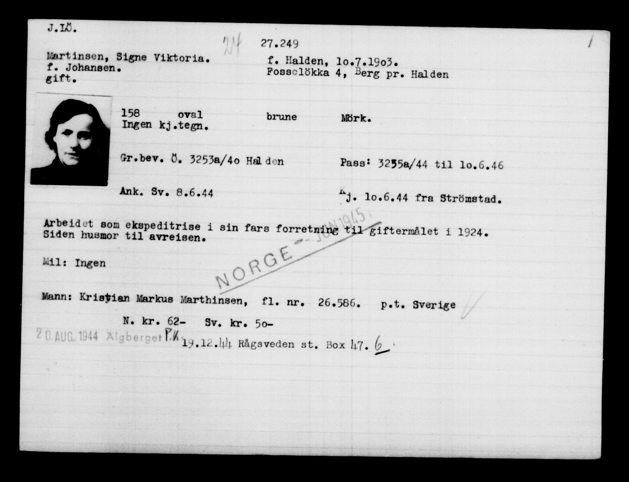 Utenriksstasjonene, Legasjonen i Stockholm, Flyktningkontoret, AV/RA-S-6753/V/Va/L0011: Kjesäterkartoteket, flyktninger med registreringsnr. 25300-28349, 1940-1945, p. 2058