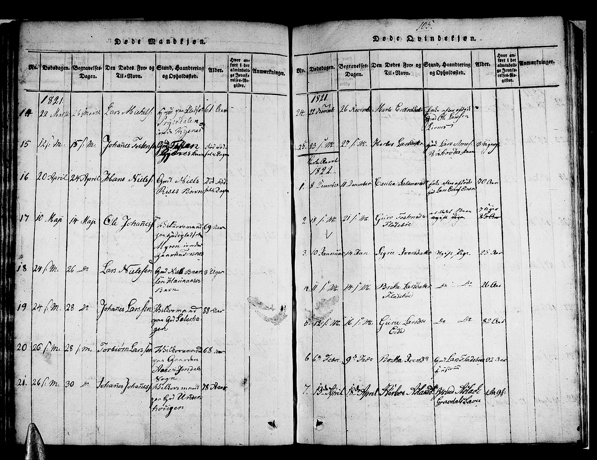 Strandebarm sokneprestembete, SAB/A-78401/H/Haa: Parish register (official) no. A 5, 1816-1826, p. 105