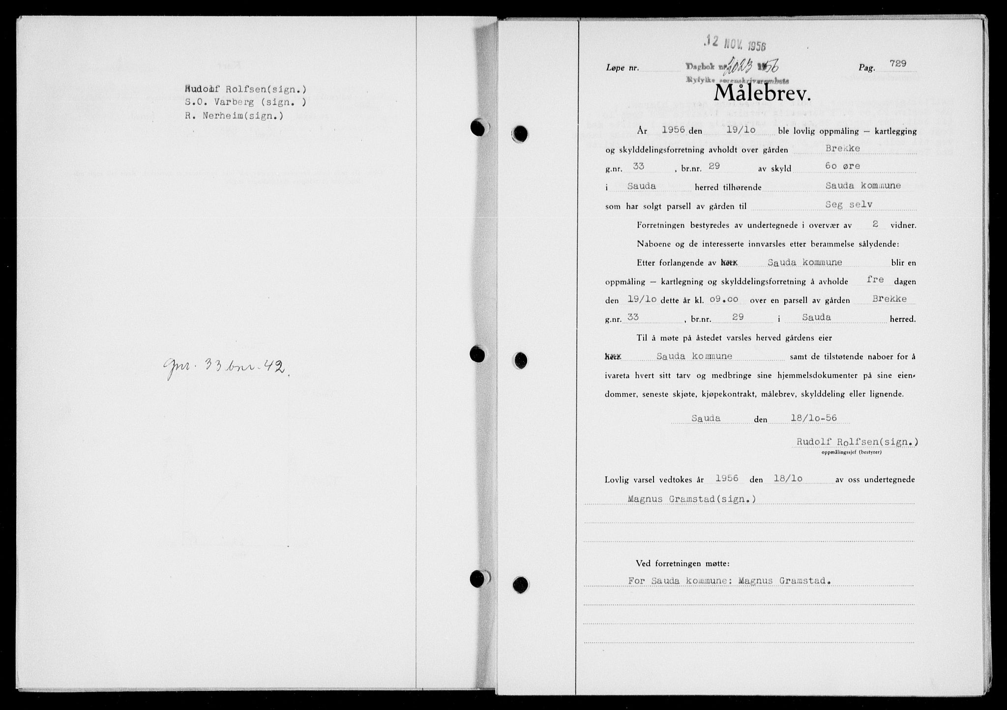 Ryfylke tingrett, SAST/A-100055/001/II/IIB/L0135: Mortgage book no. 114, 1956-1957, Diary no: : 2023/1956