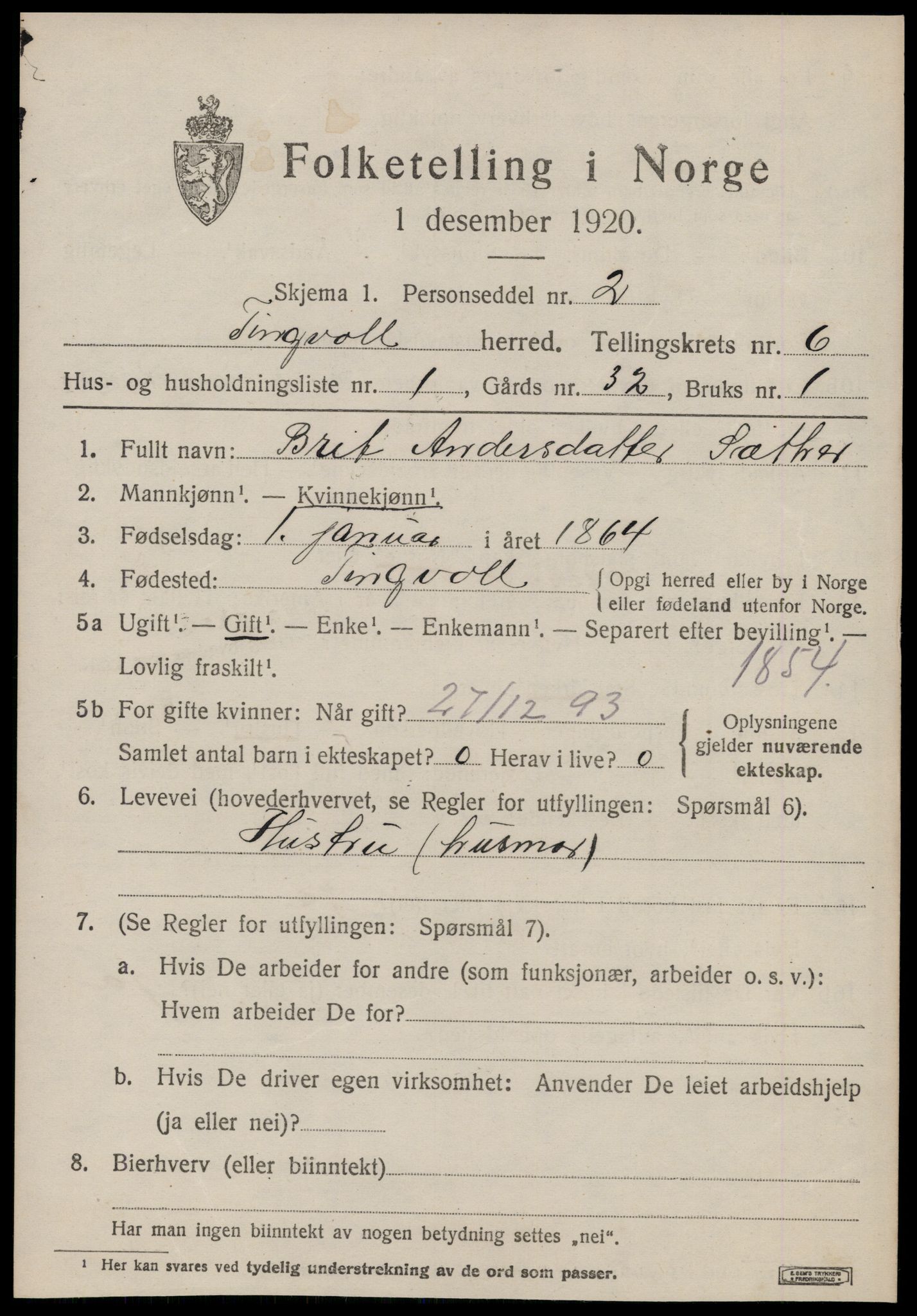 SAT, 1920 census for Tingvoll, 1920, p. 2540