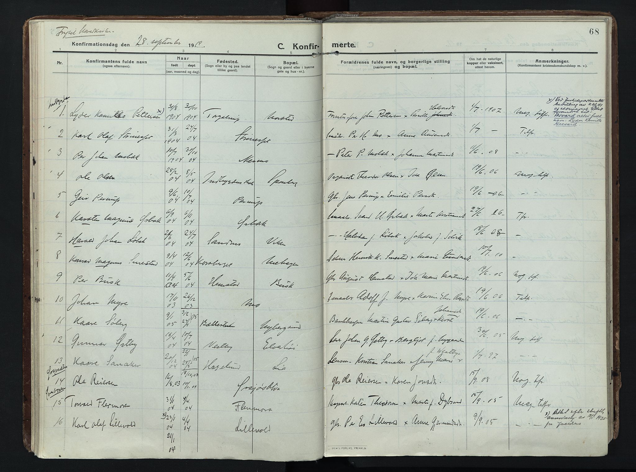 Trysil prestekontor, AV/SAH-PREST-046/H/Ha/Haa/L0014: Parish register (official) no. 14, 1912-1923, p. 68