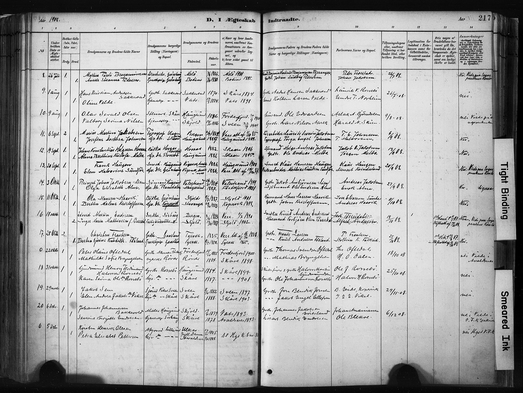 Haugesund sokneprestkontor, AV/SAST-A -101863/H/Ha/Haa/L0004: Parish register (official) no. A 4, 1886-1908, p. 217