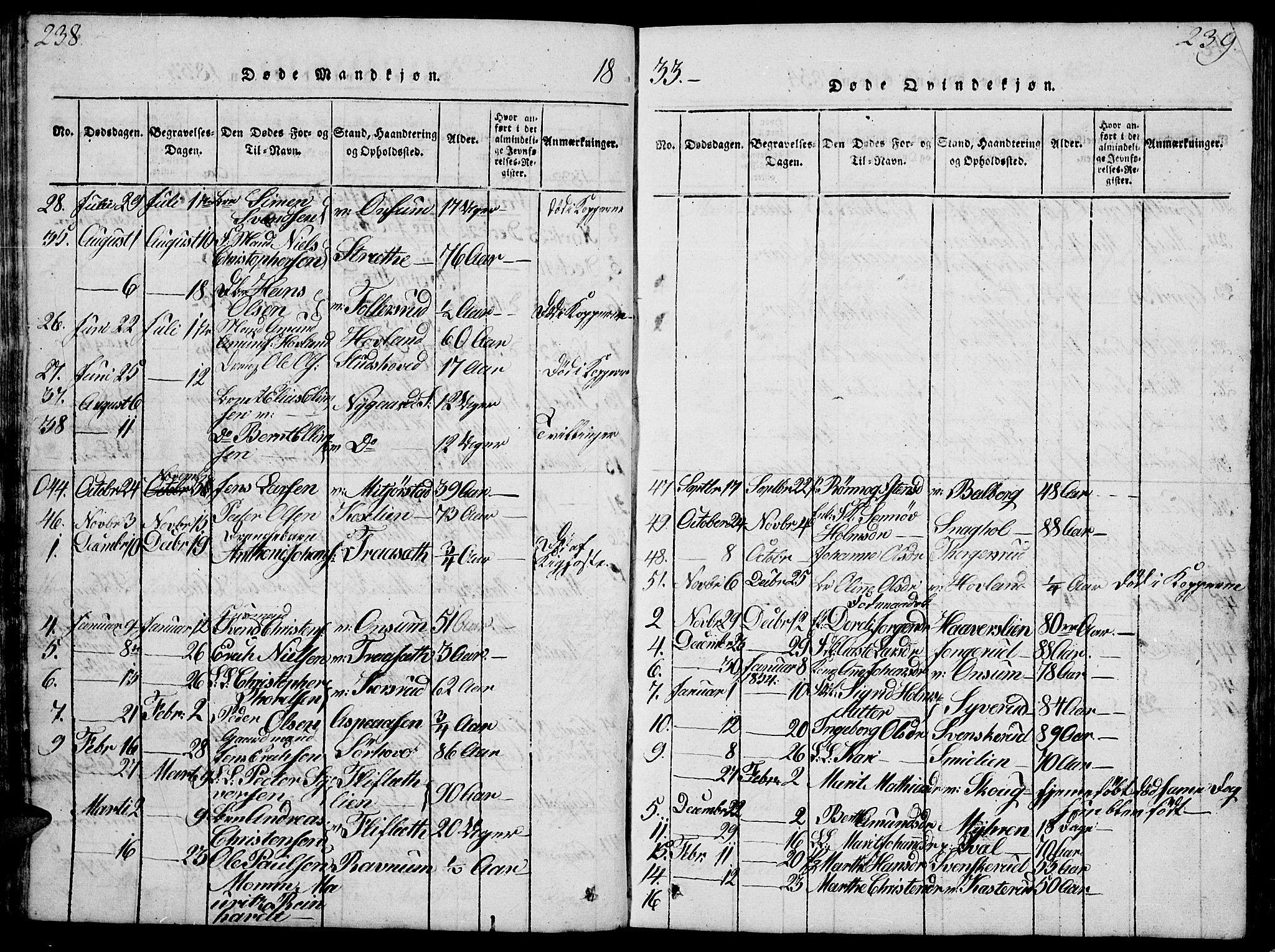 Fåberg prestekontor, SAH/PREST-086/H/Ha/Hab/L0004: Parish register (copy) no. 4, 1818-1837, p. 238-239