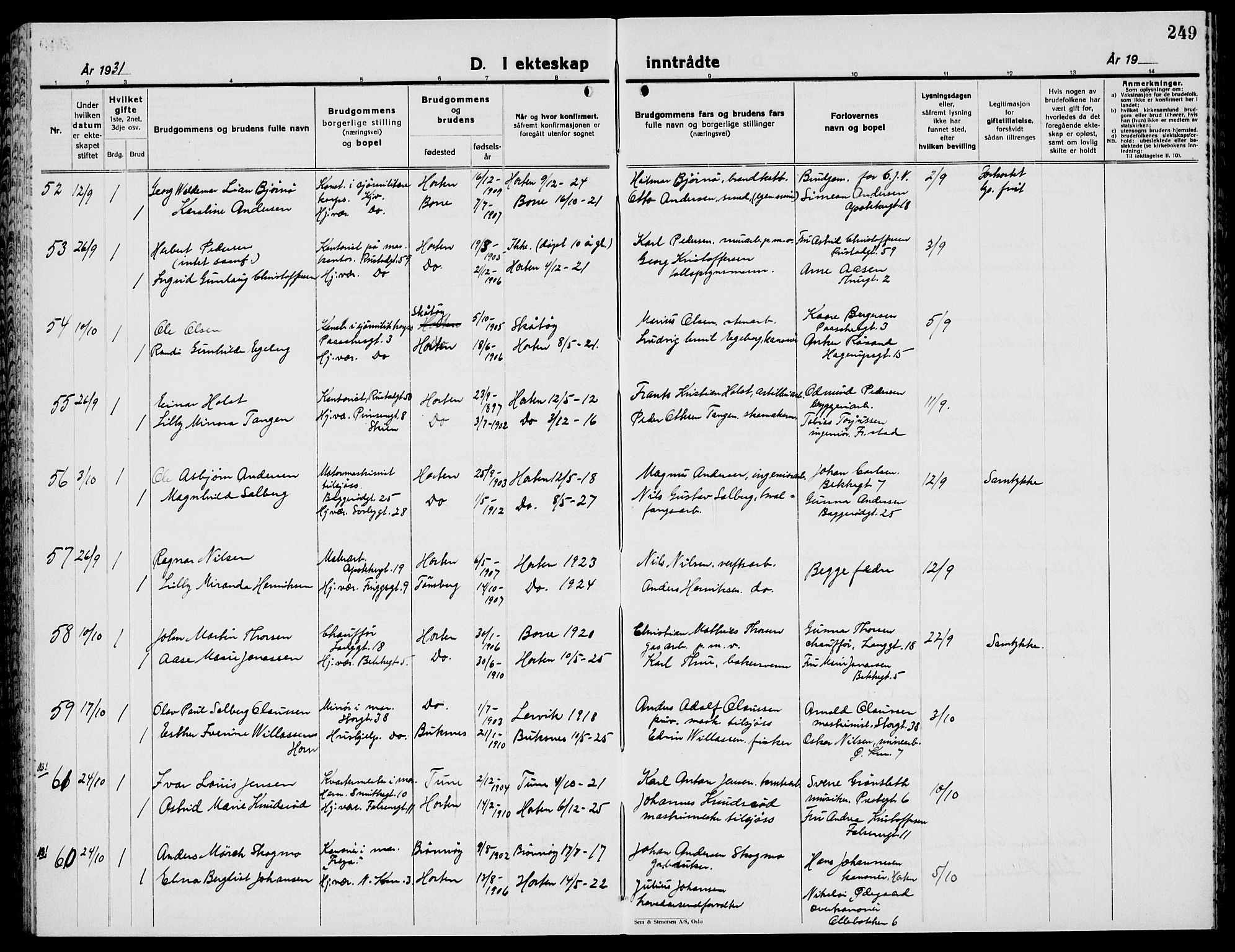 Horten kirkebøker, AV/SAKO-A-348/G/Ga/L0009: Parish register (copy) no. 9, 1926-1936, p. 249