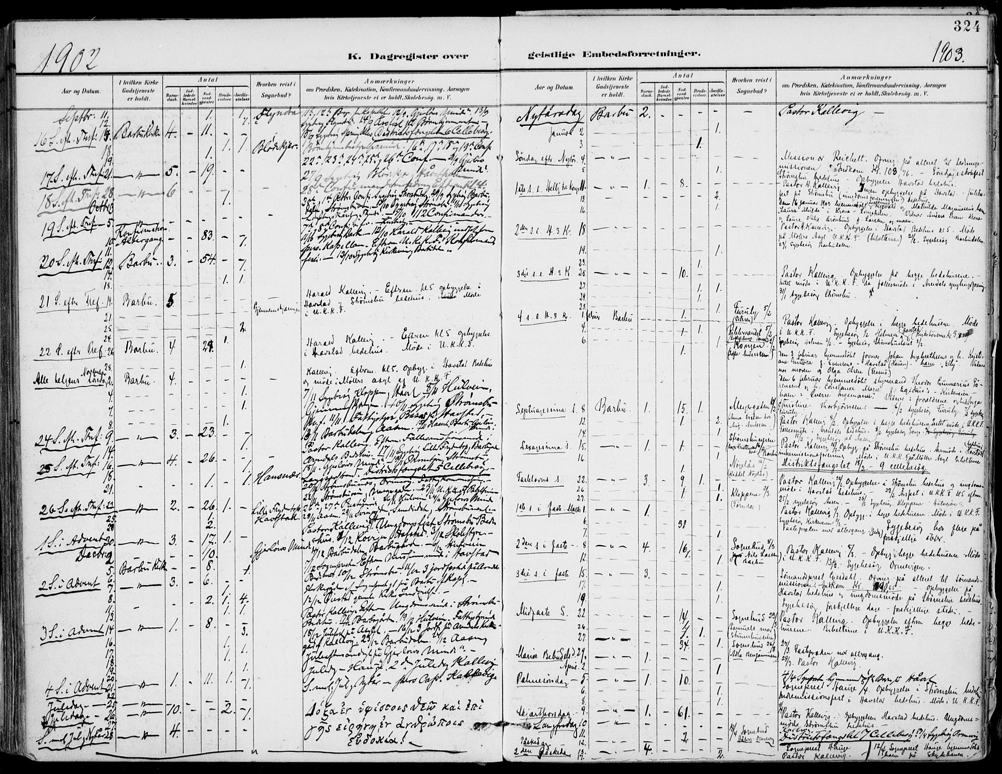 Barbu sokneprestkontor, SAK/1111-0003/F/Fa/L0005: Parish register (official) no. A 5, 1899-1909, p. 324