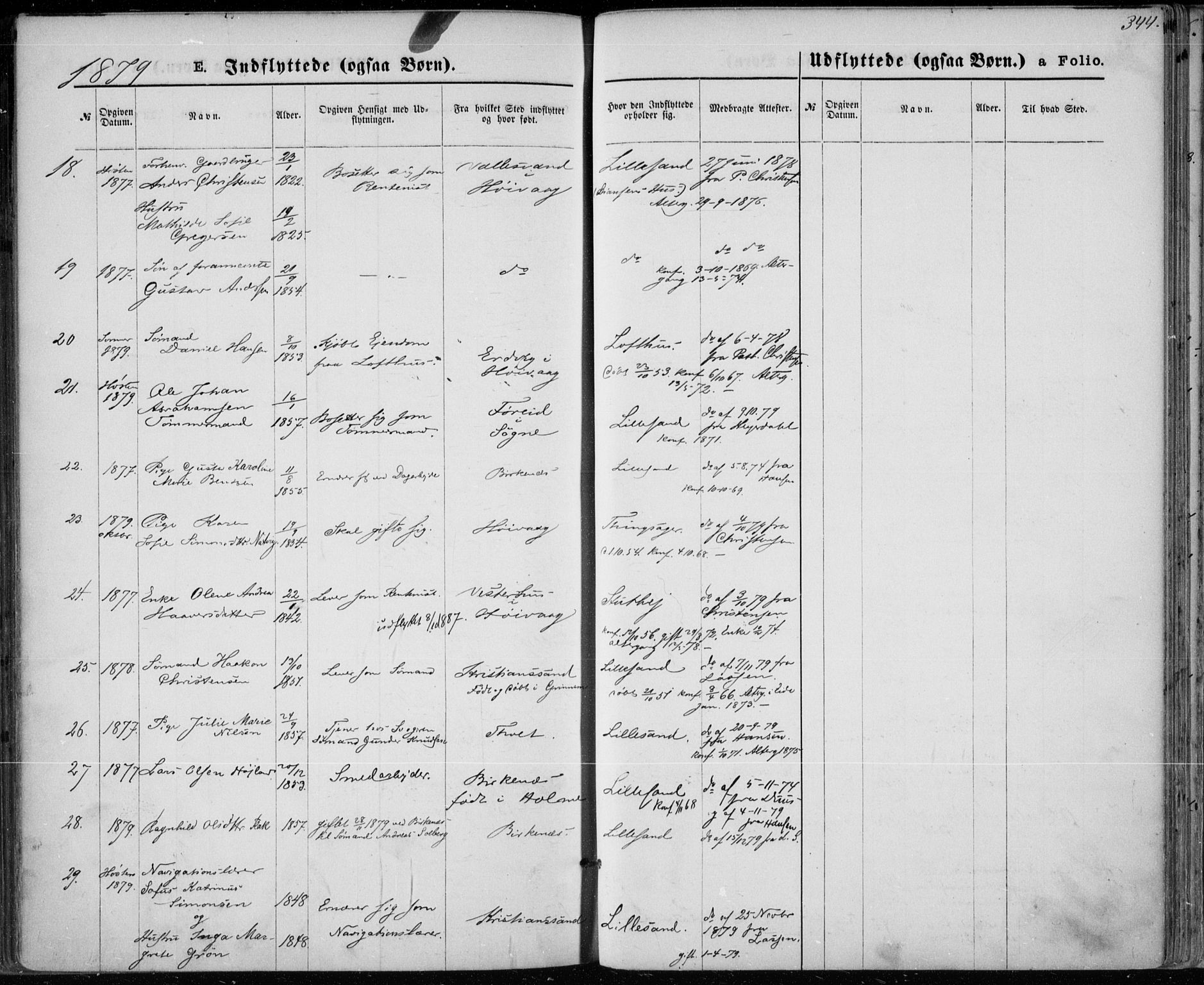 Vestre Moland sokneprestkontor, AV/SAK-1111-0046/F/Fa/Fab/L0008: Parish register (official) no. A 8, 1873-1883, p. 344