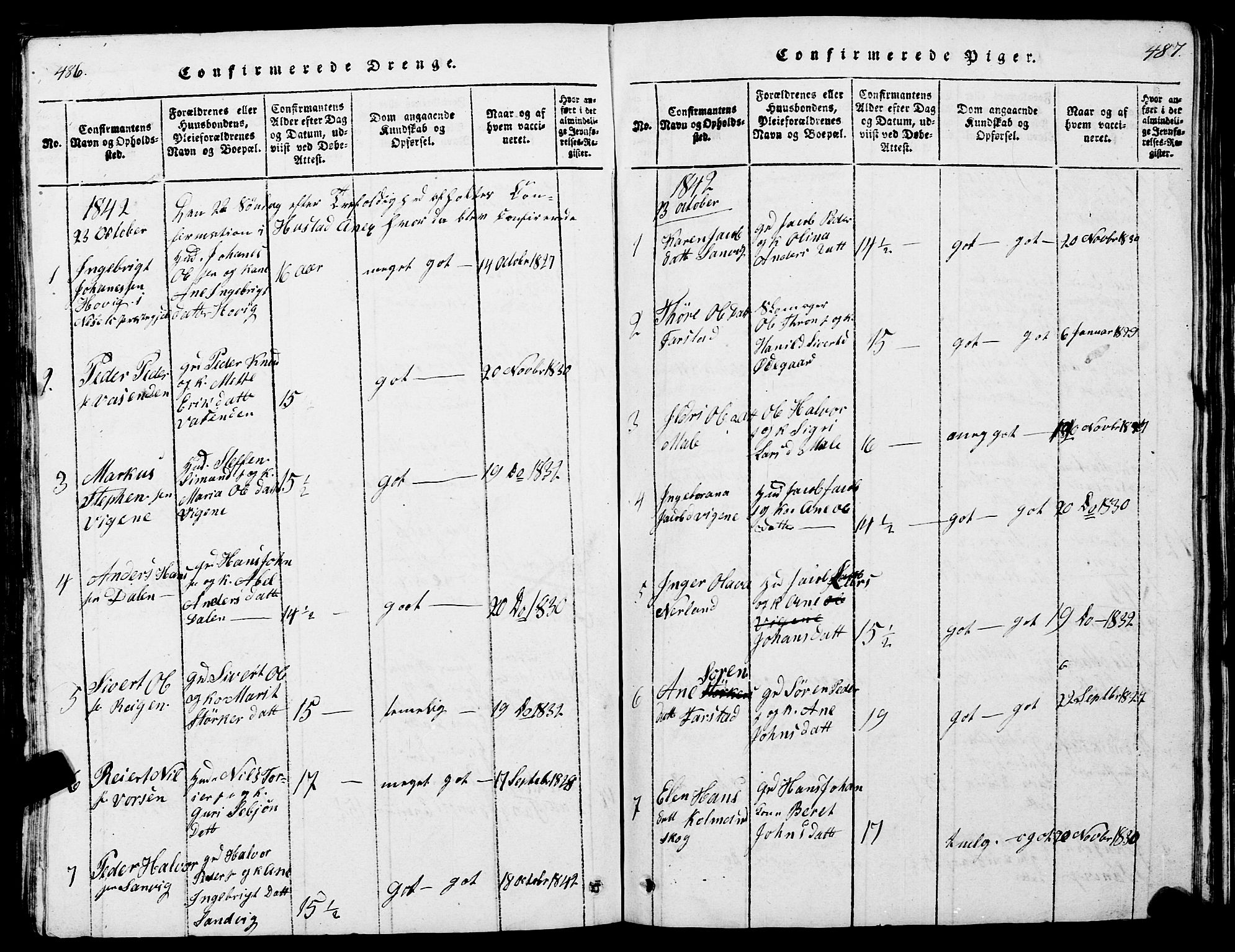 Ministerialprotokoller, klokkerbøker og fødselsregistre - Møre og Romsdal, SAT/A-1454/567/L0781: Parish register (copy) no. 567C01, 1818-1845, p. 486-487