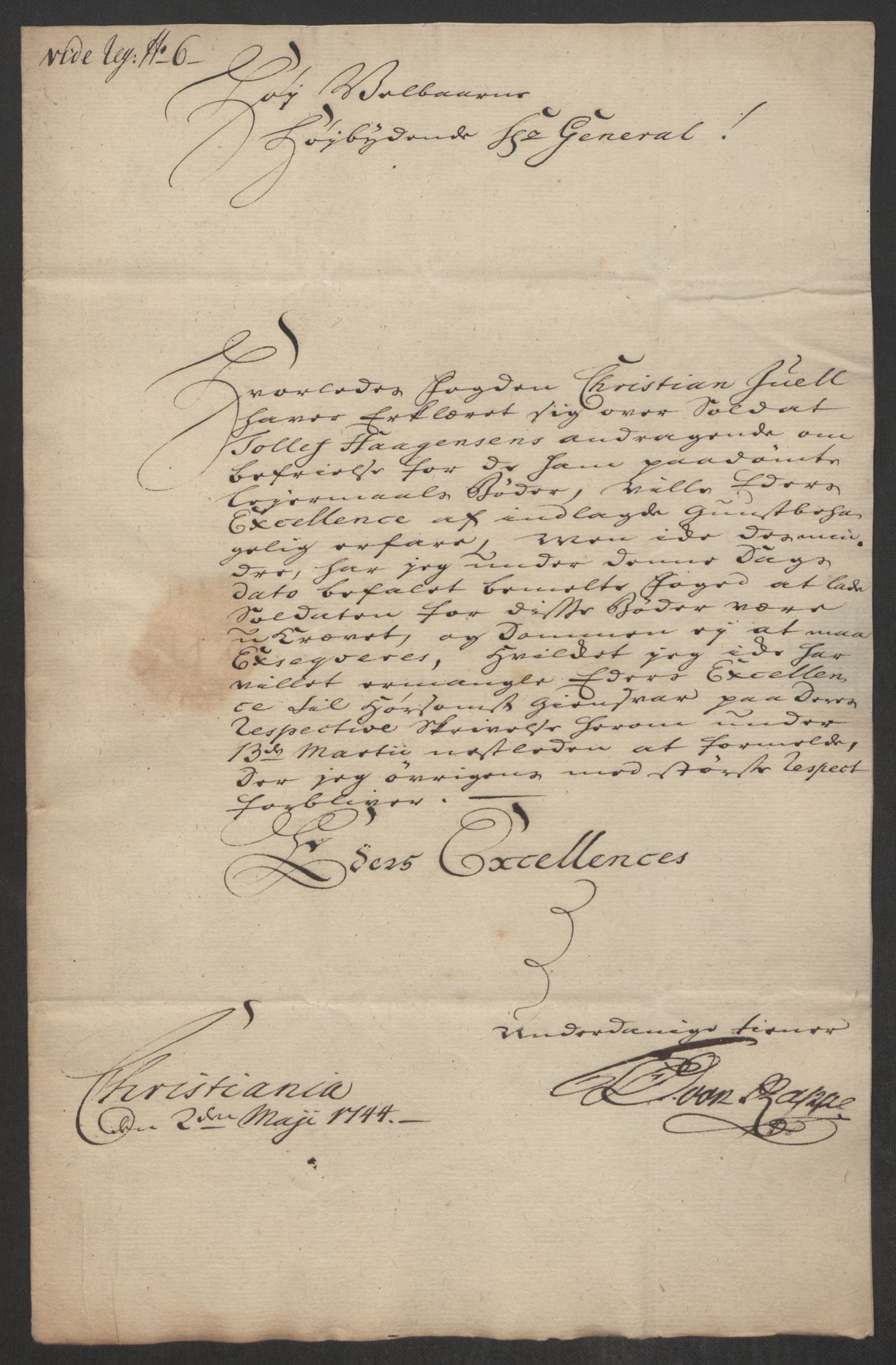 Kommanderende general (KG I) med Det norske krigsdirektorium, AV/RA-EA-5419/D/L0062: Stattholderens, stiftamtmenns og amtmenns brev, 1741-1745, p. 261