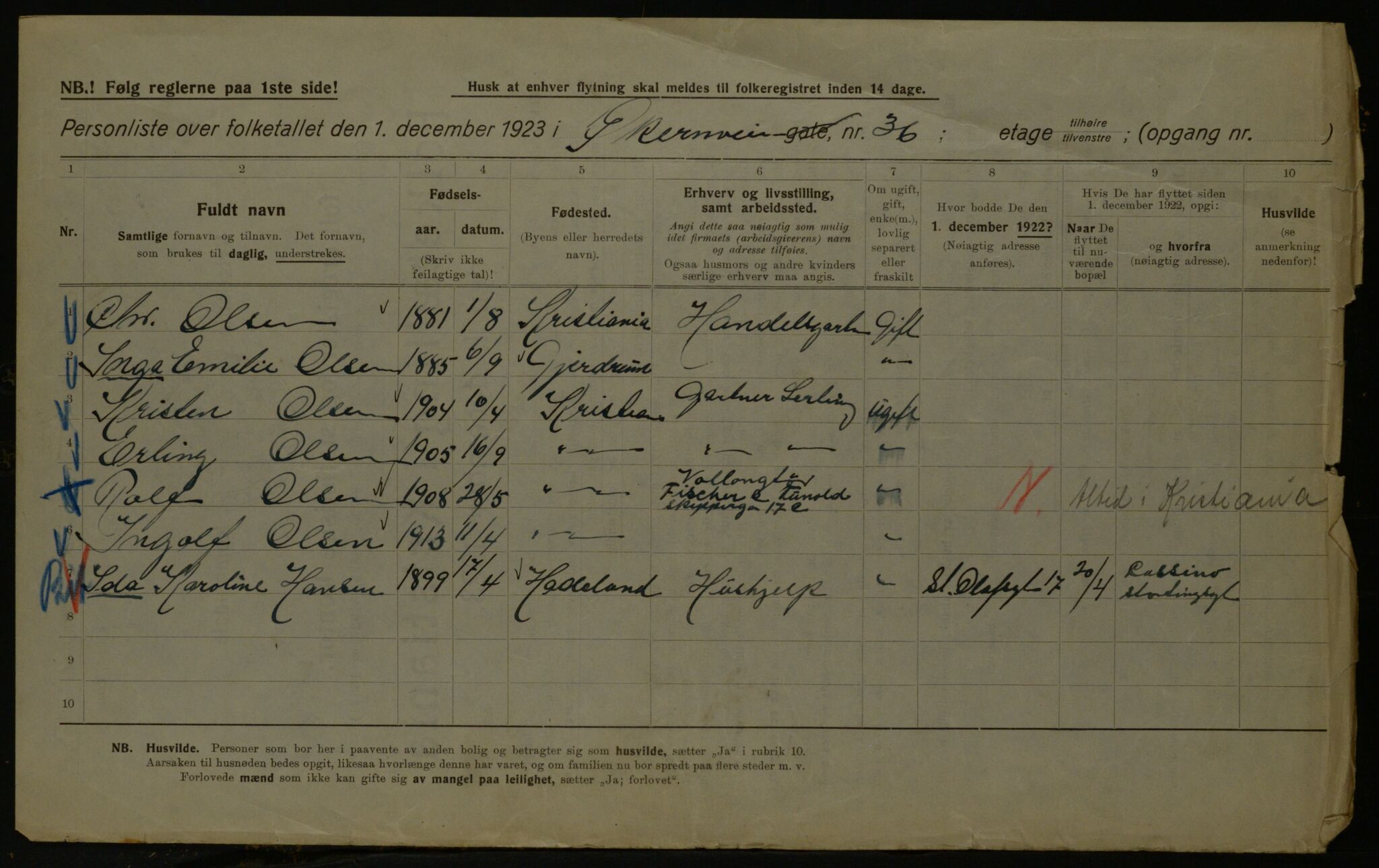 OBA, Municipal Census 1923 for Kristiania, 1923, p. 142172