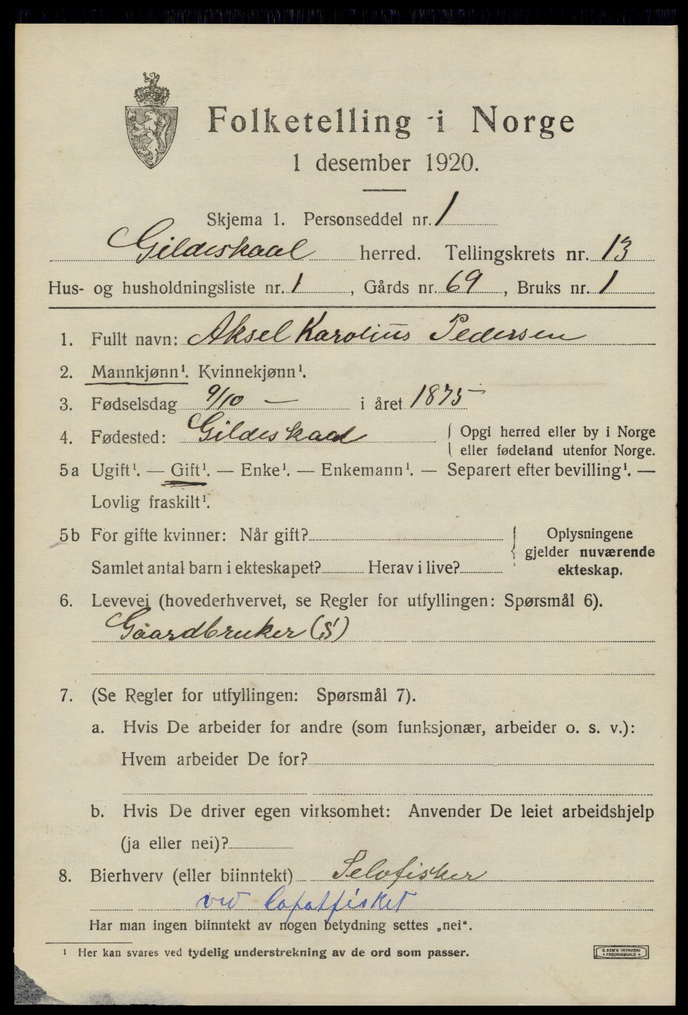 SAT, 1920 census for Gildeskål, 1920, p. 7660