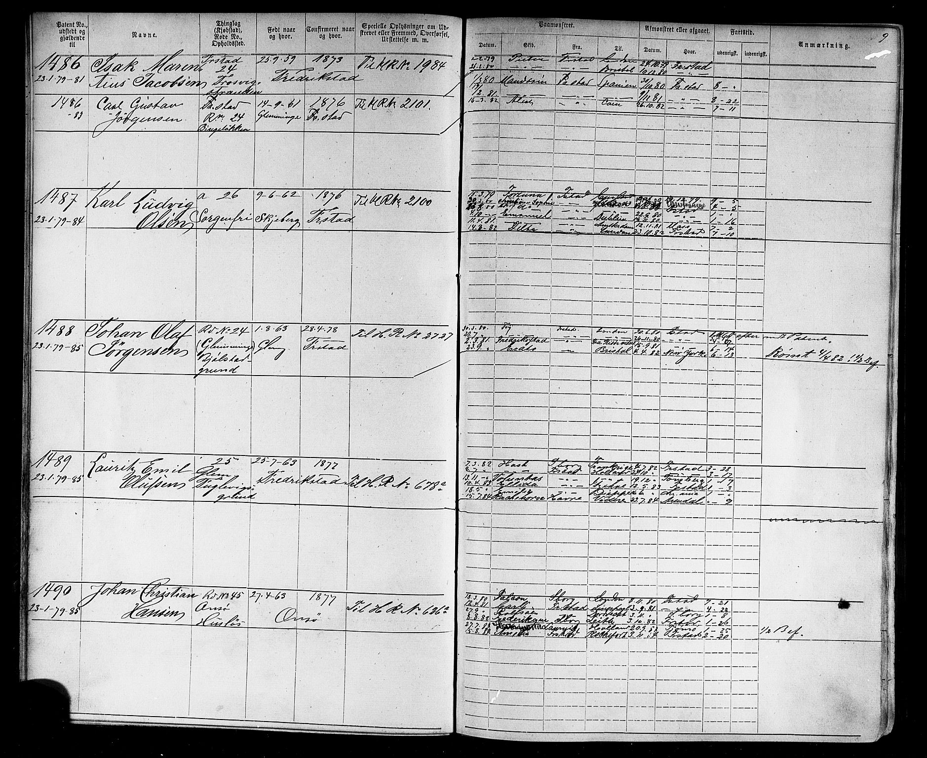 Fredrikstad mønstringskontor, AV/SAO-A-10569b/F/Fc/Fca/L0004: Annotasjonsrulle, 1885-1893, p. 11