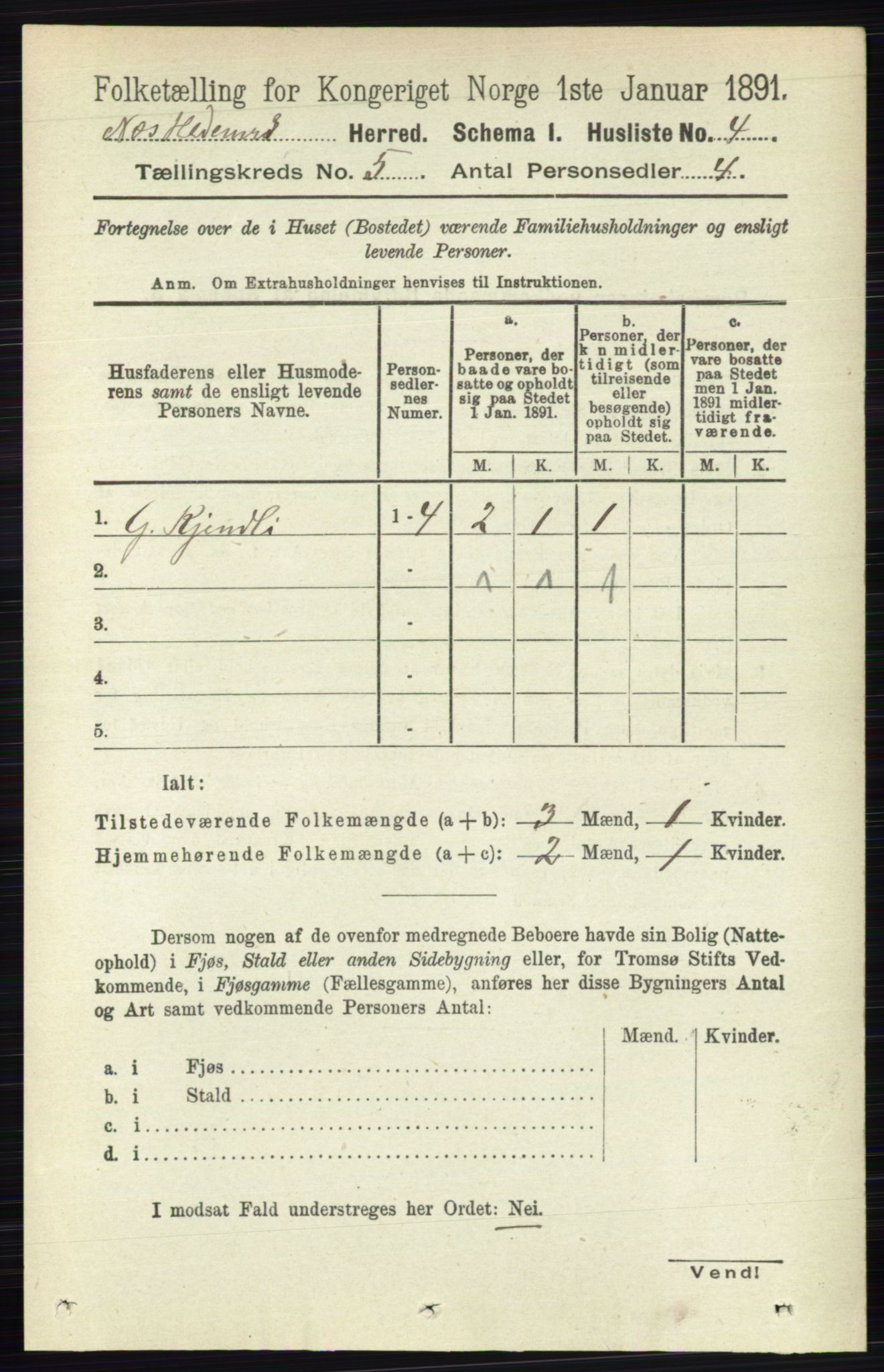 RA, 1891 census for 0411 Nes, 1891, p. 2524