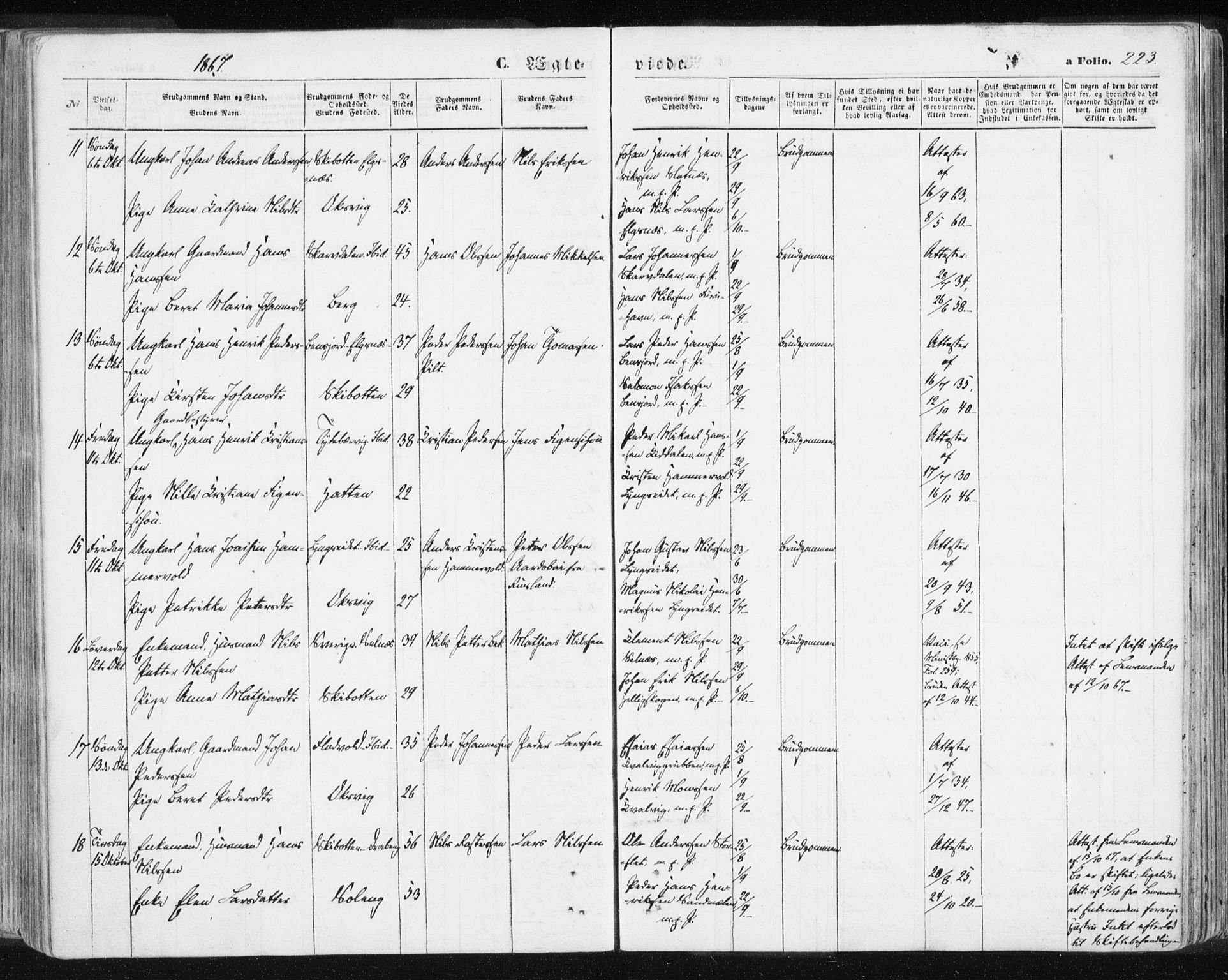 Lyngen sokneprestembete, AV/SATØ-S-1289/H/He/Hea/L0005kirke: Parish register (official) no. 5, 1859-1869, p. 223