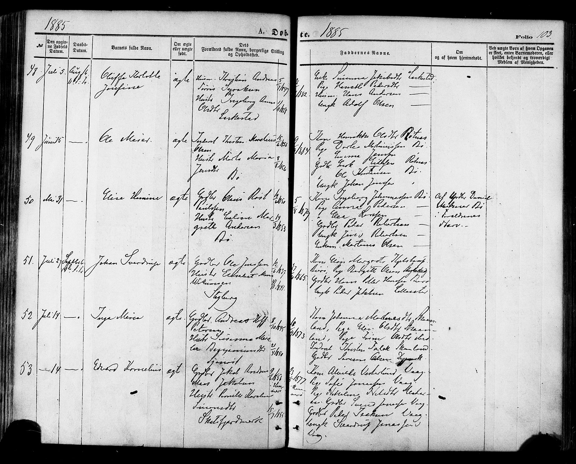 Ministerialprotokoller, klokkerbøker og fødselsregistre - Nordland, AV/SAT-A-1459/855/L0802: Parish register (official) no. 855A10, 1875-1886, p. 103