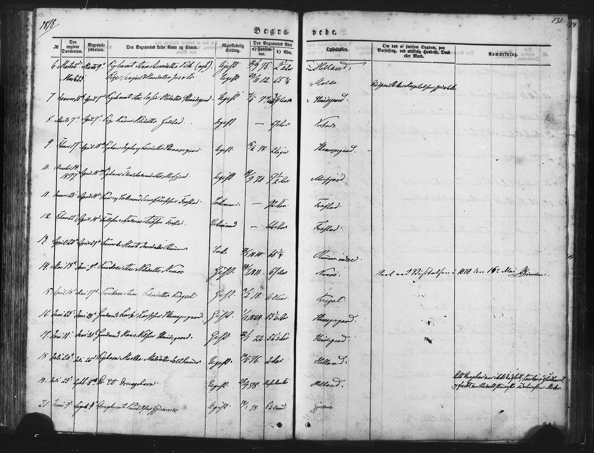 Ministerialprotokoller, klokkerbøker og fødselsregistre - Møre og Romsdal, AV/SAT-A-1454/539/L0530: Parish register (official) no. 539A03, 1872-1886, p. 131