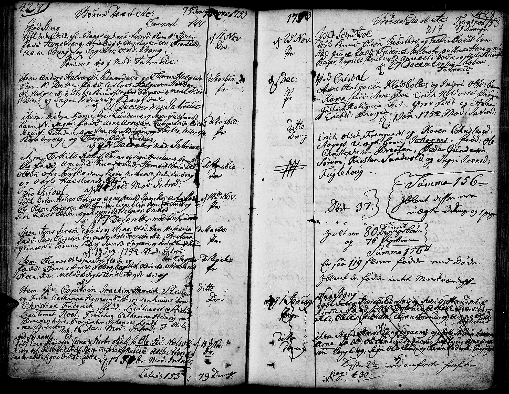 Aurdal prestekontor, SAH/PREST-126/H/Ha/Haa/L0004: Parish register (official) no. 4, 1730-1762, p. 427-428