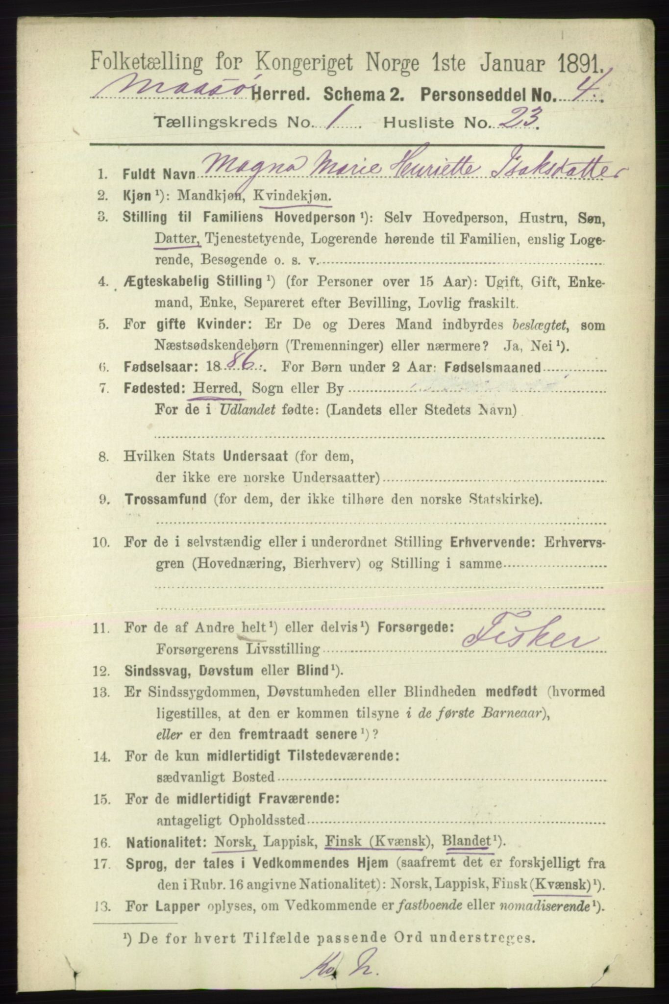 RA, 1891 census for 2018 Måsøy, 1891, p. 182