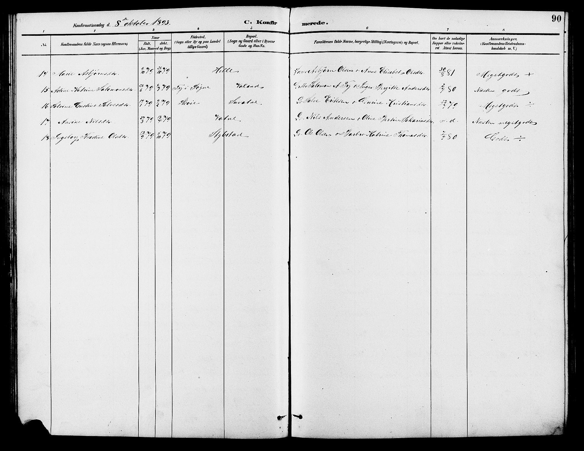 Holum sokneprestkontor, SAK/1111-0022/F/Fb/Fba/L0005: Parish register (copy) no. B 5, 1891-1909, p. 90