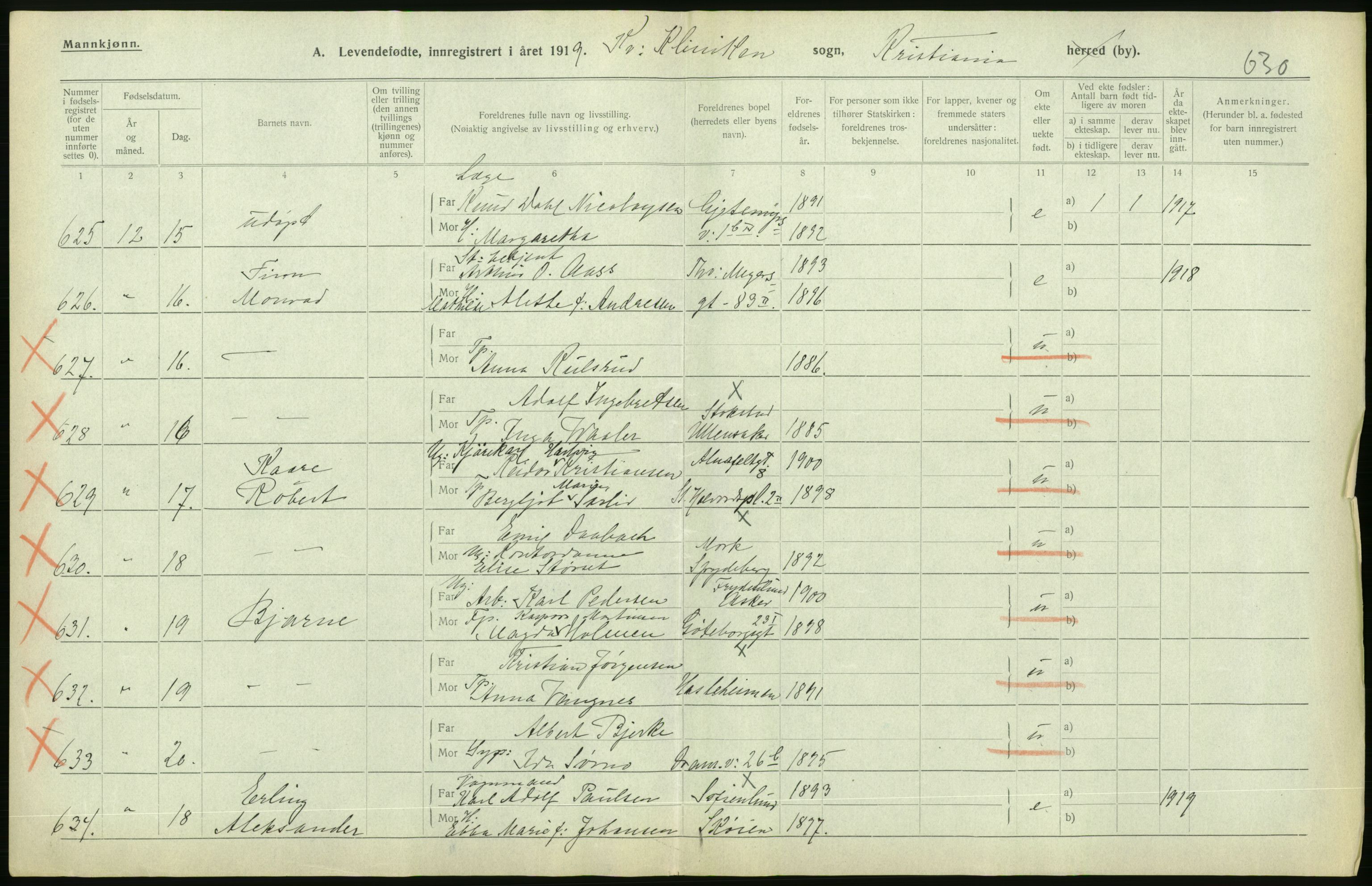 Statistisk sentralbyrå, Sosiodemografiske emner, Befolkning, AV/RA-S-2228/D/Df/Dfb/Dfbi/L0007: Kristiania: Levendefødte menn og kvinner., 1919, p. 270